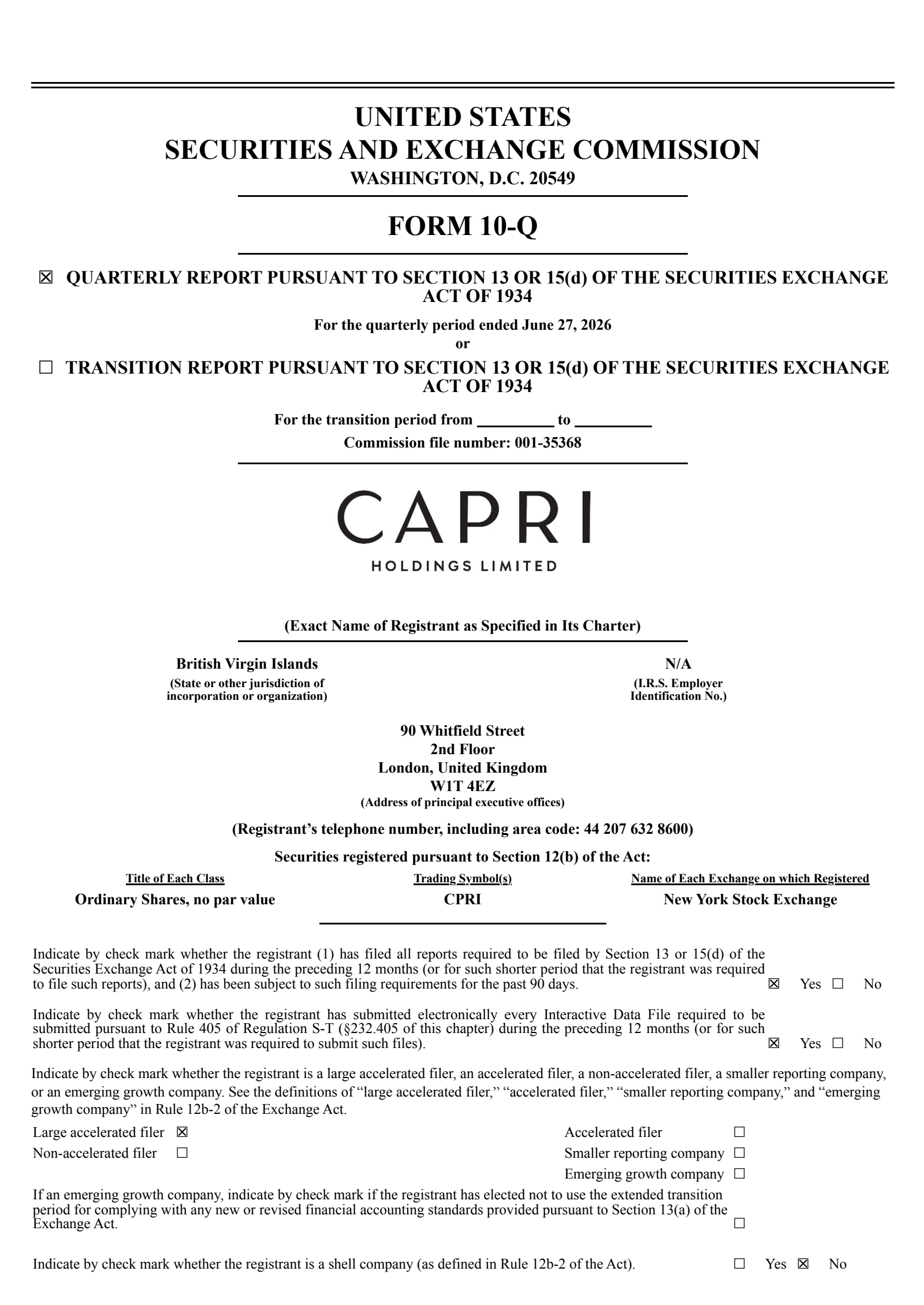 Capri's Q1 2027 Quarterly report