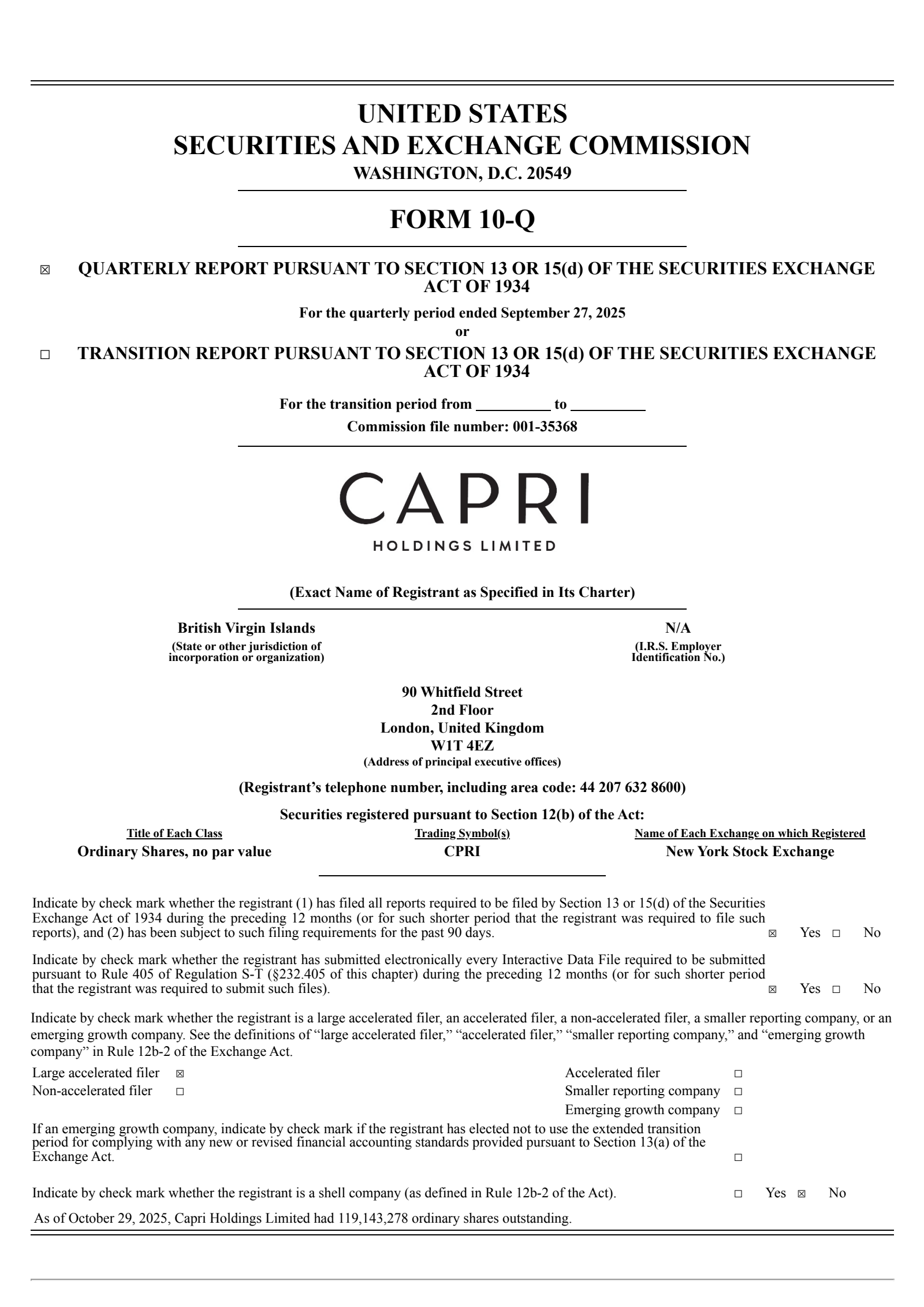 Capri's Q2 2026 Quarterly Report