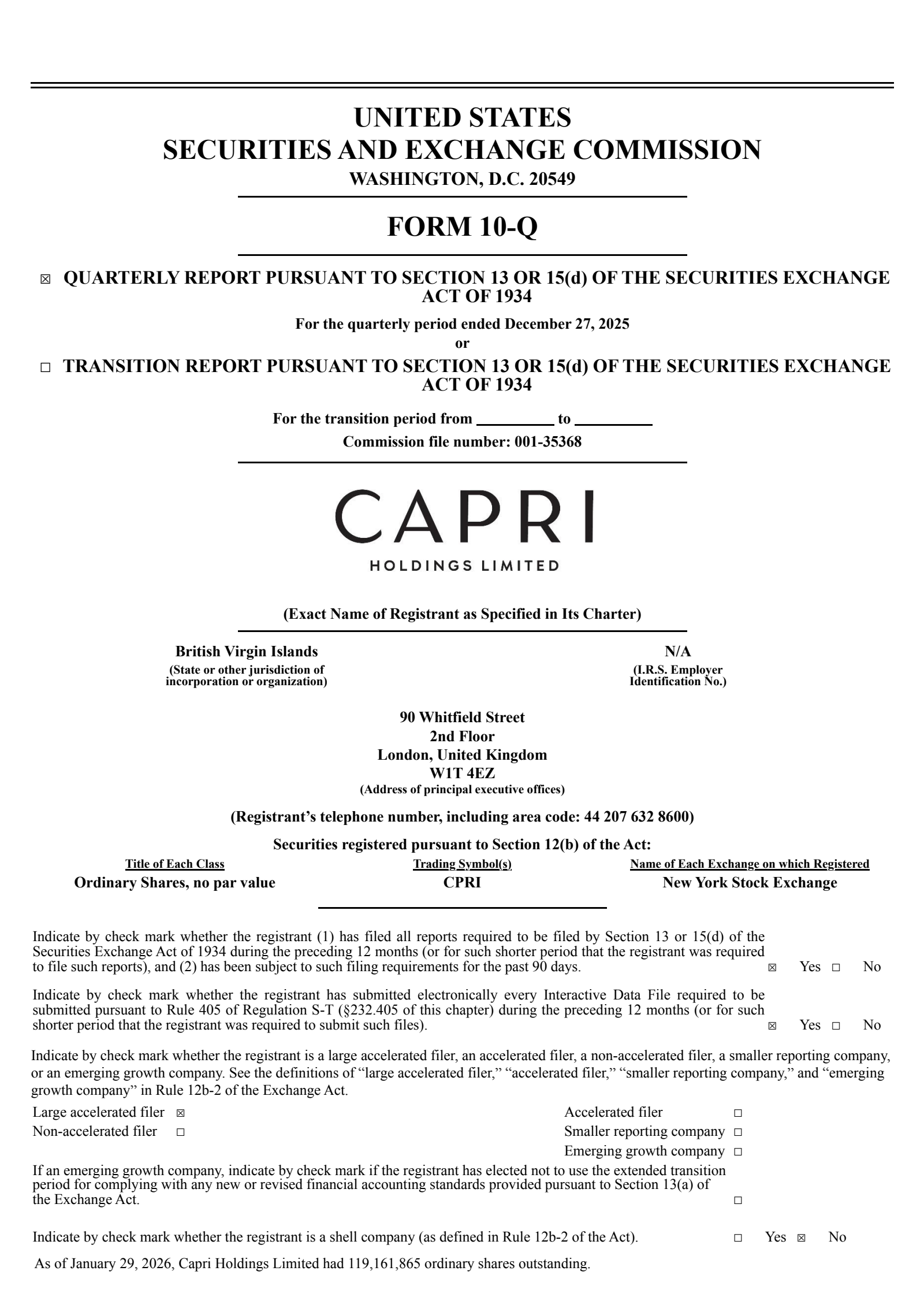Capri's Q3 2026 Quarterly report