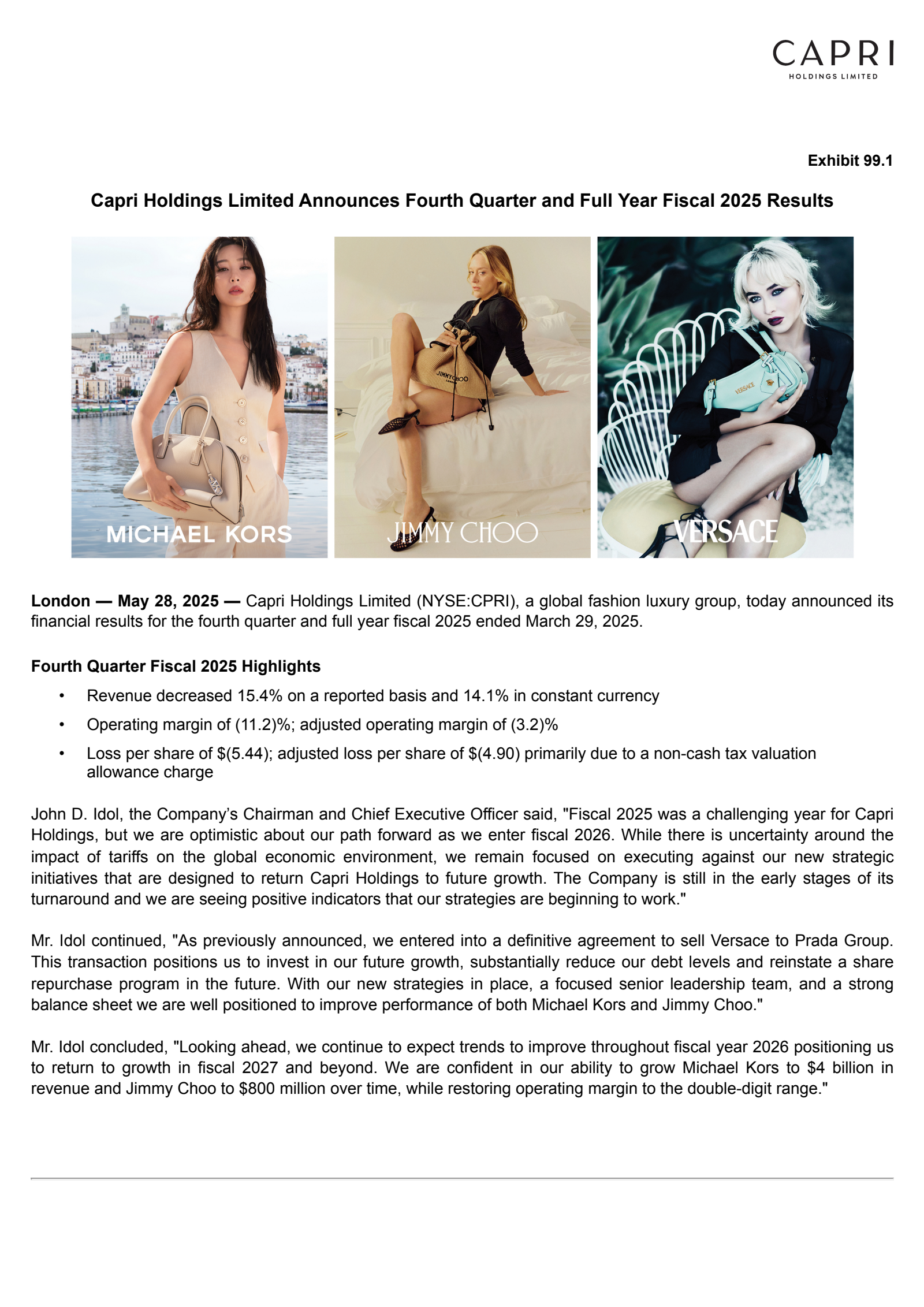 Capri's Q4 2025 Press Release