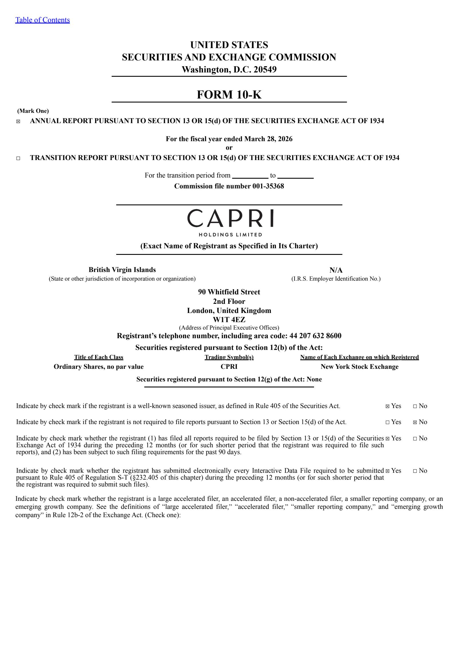 Capri's Q4 2026 Annual report