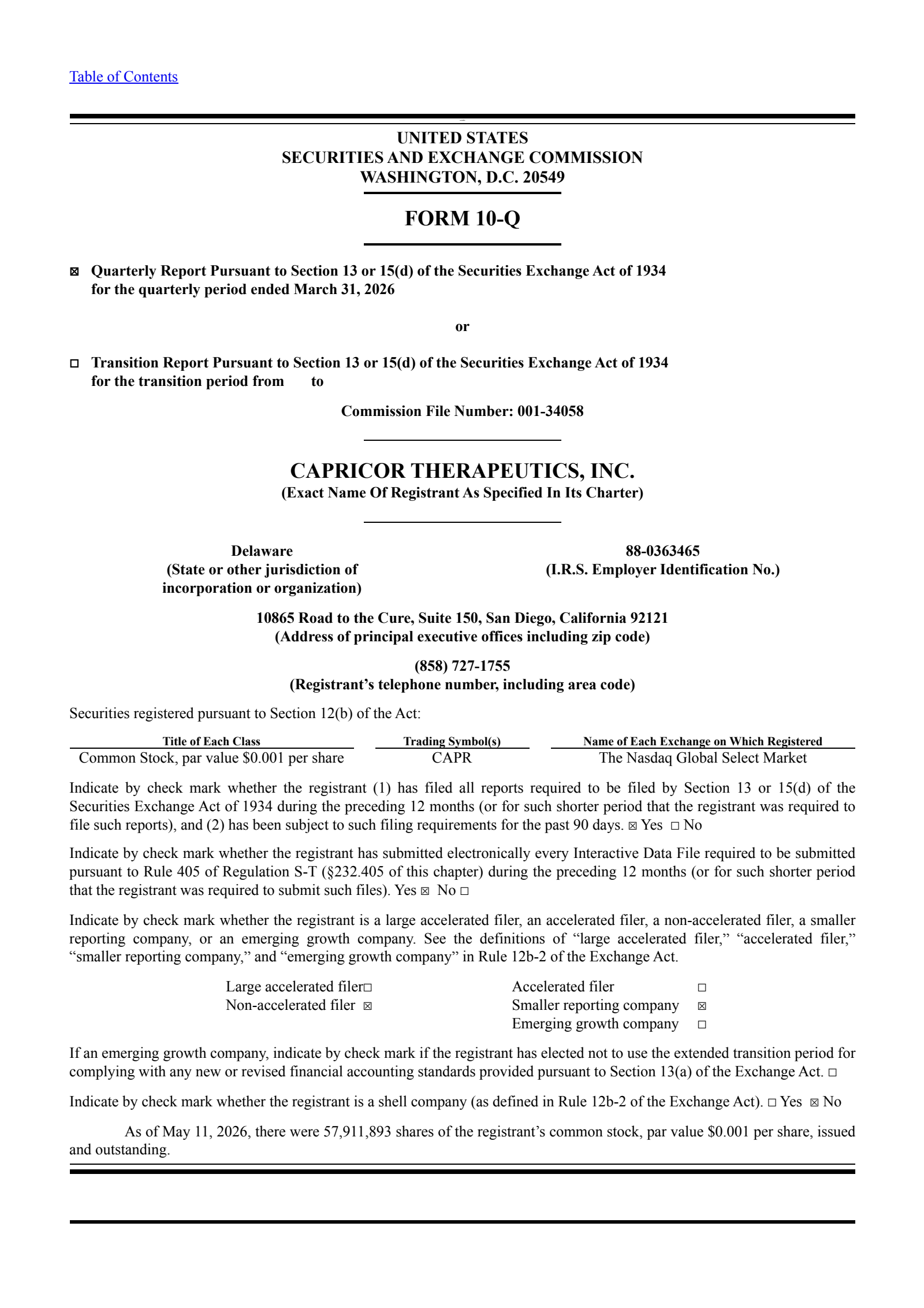 Capricor Therapeutics' Q1 2026 Quarterly report