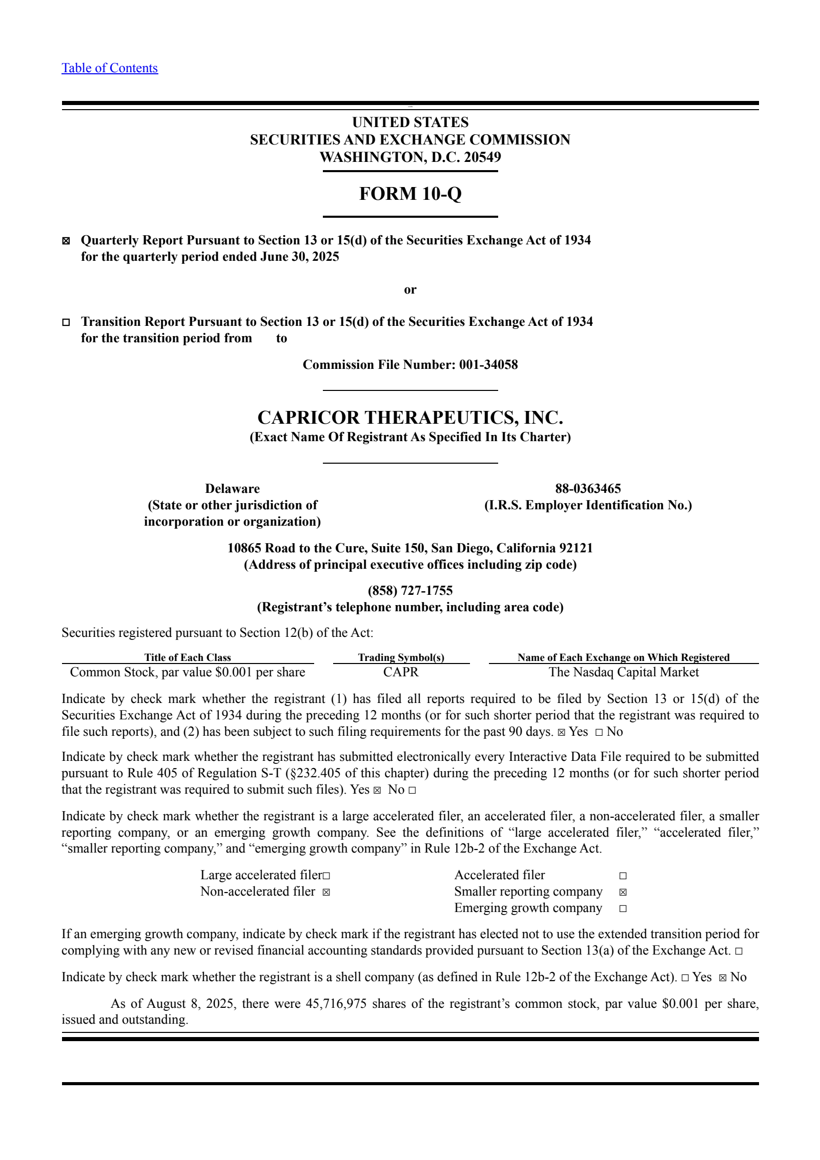 Capricor Therapeutics' Q2 2025 Quarterly report
