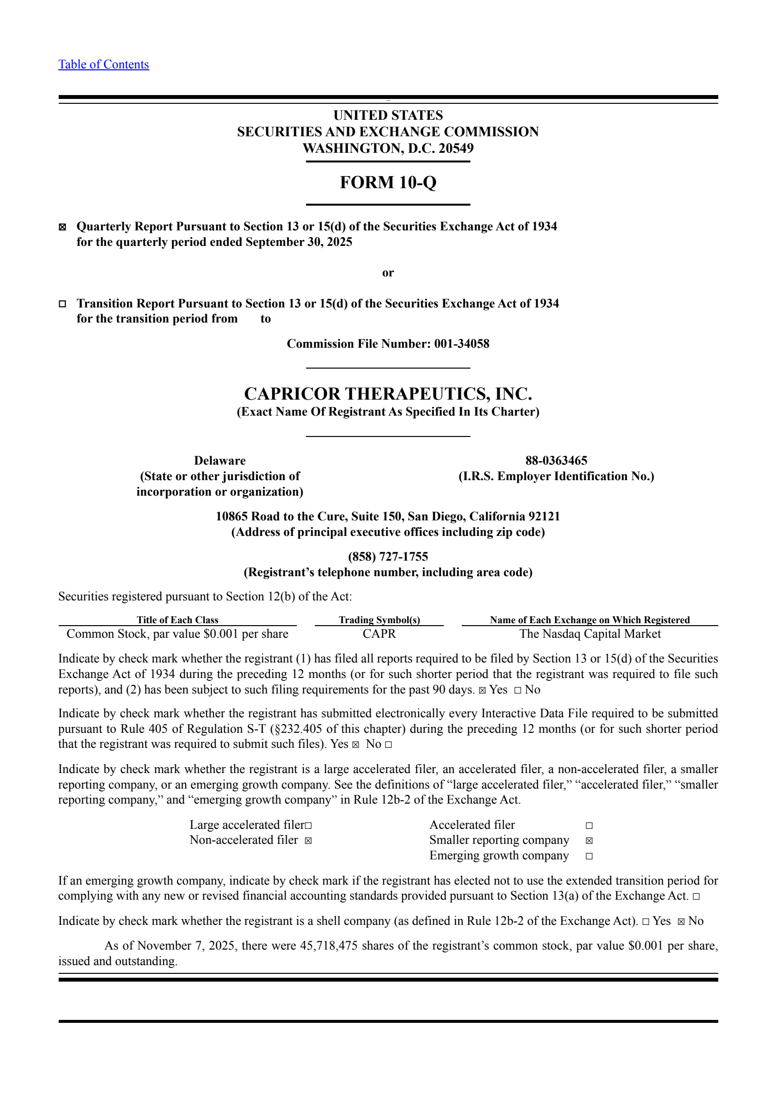 Capricor Therapeutics' Q3 2025 Quarterly Report