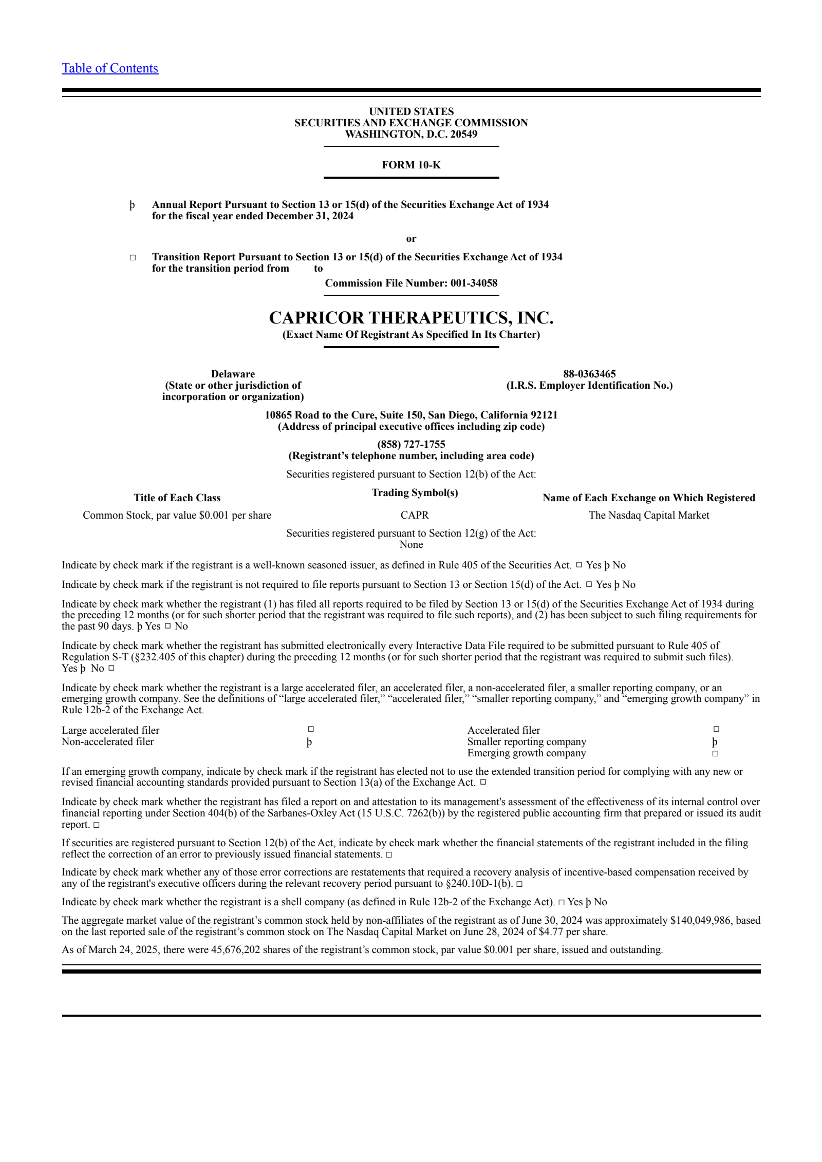 Capricor Therapeutics' Q4 2024 Annual report
