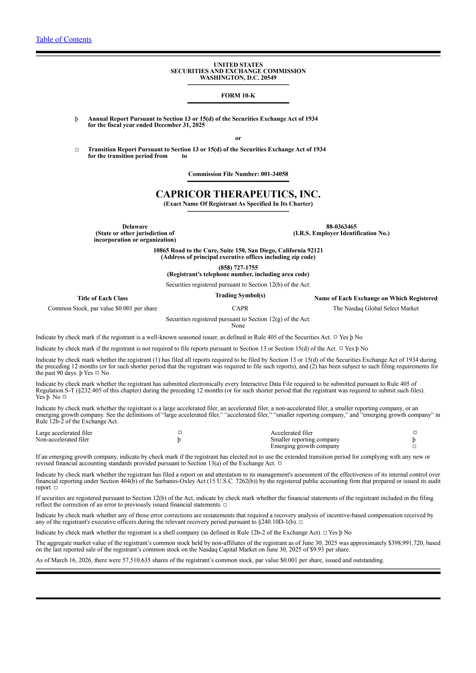 Capricor Therapeutics' Q4 2025 Annual report