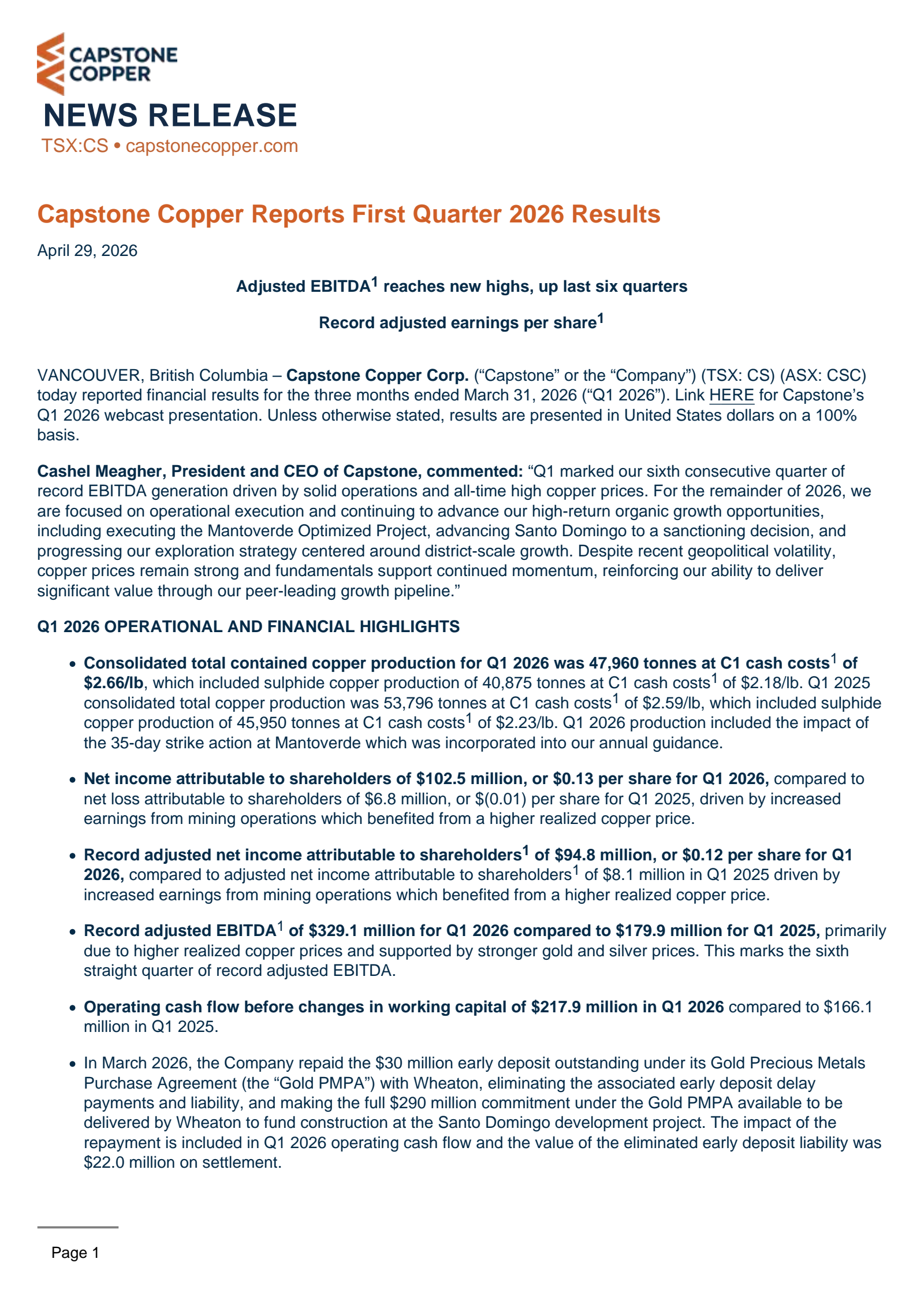 CS Q1 2026 Earnings Report on 4/29/2026
