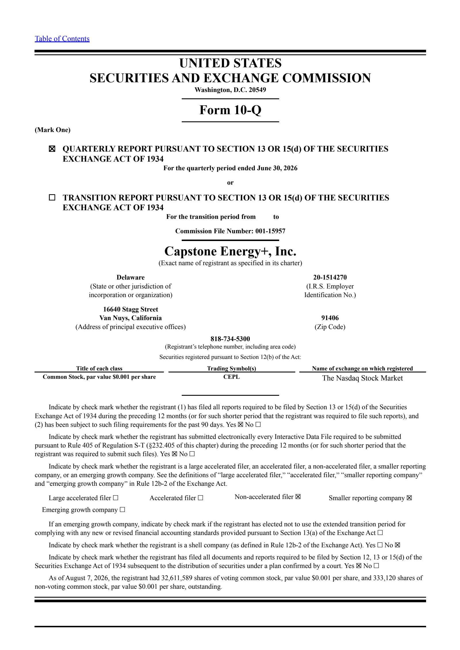 Capstone Energy+'s Q1 2027 Quarterly report