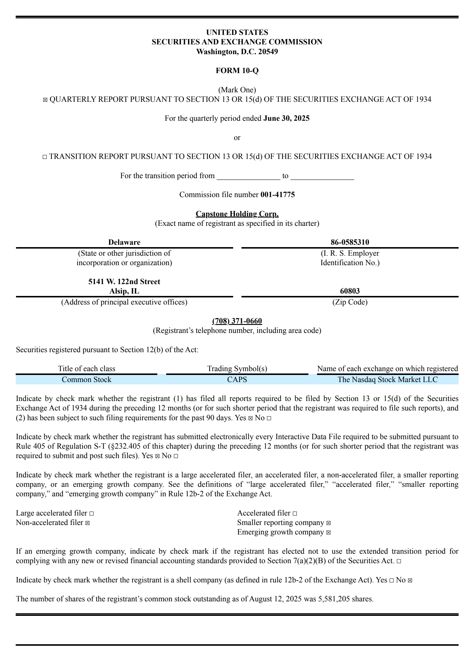 Capstone Therapeutics' Q2 2025 Quarterly report