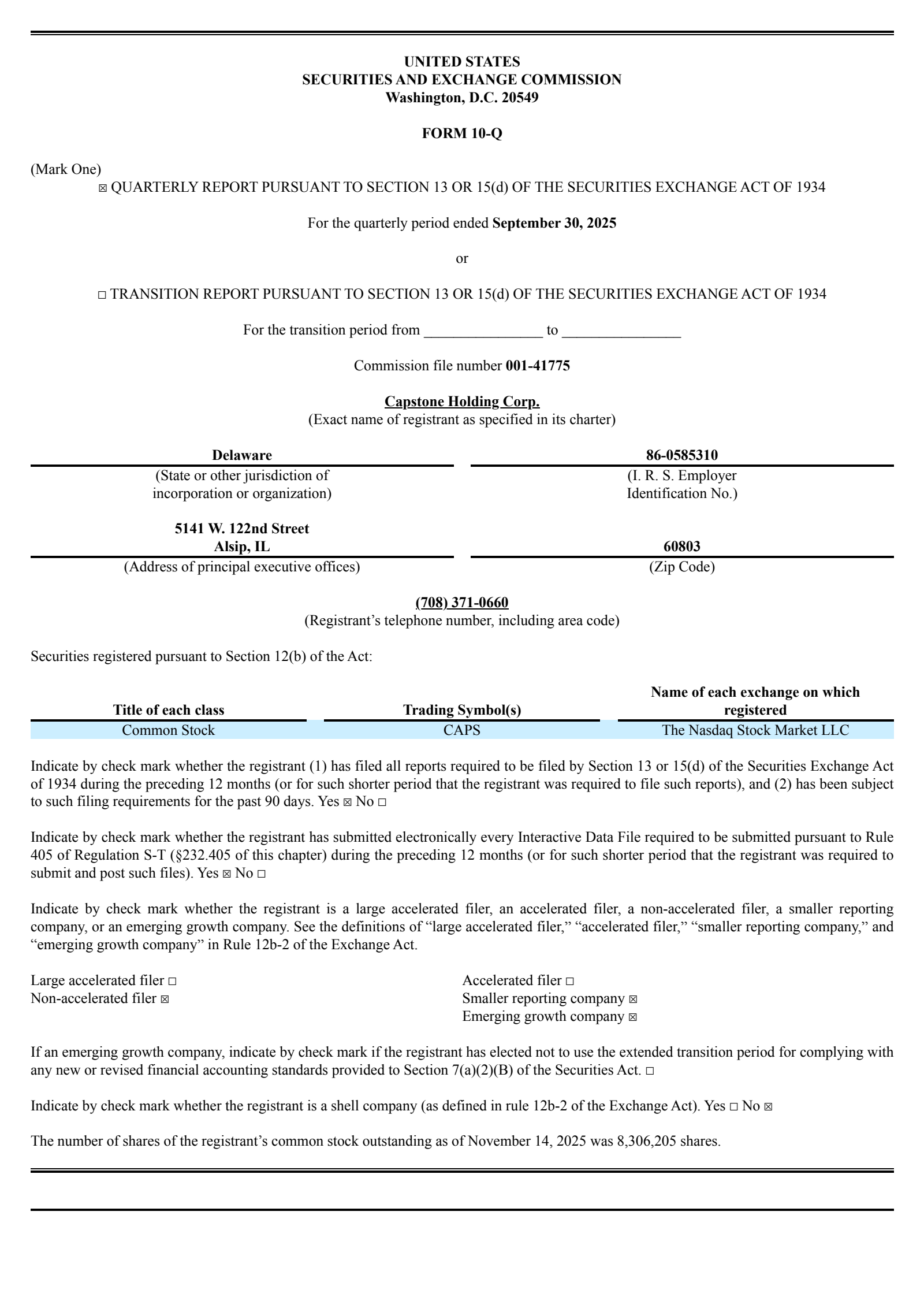 Capstone Therapeutics' Q3 2025 Quarterly Report