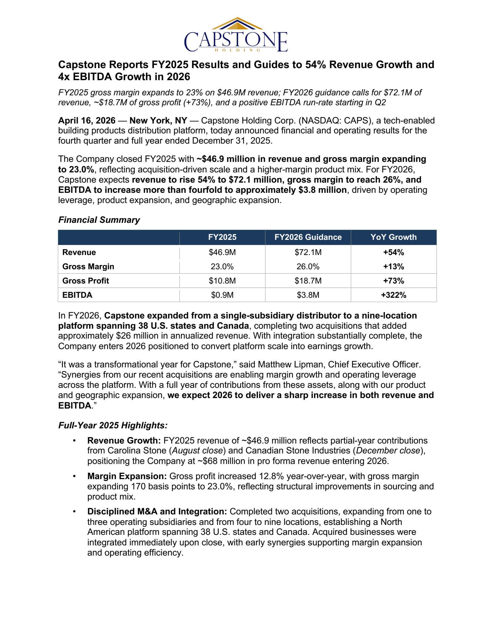 CAPS Q4 2025 Earnings Report on 4/15/2026