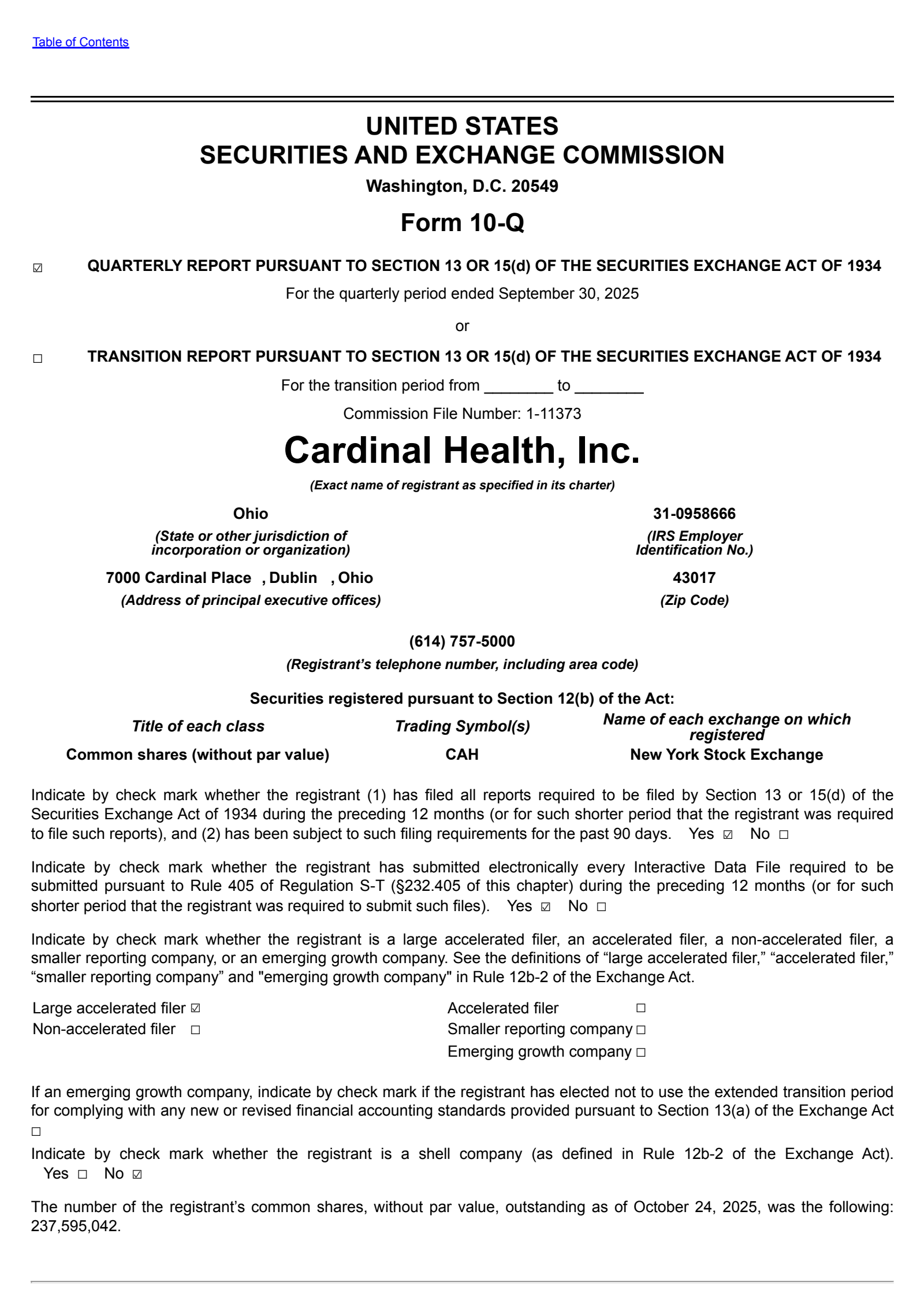 Cardinal Health's Q1 2026 Quarterly Report
