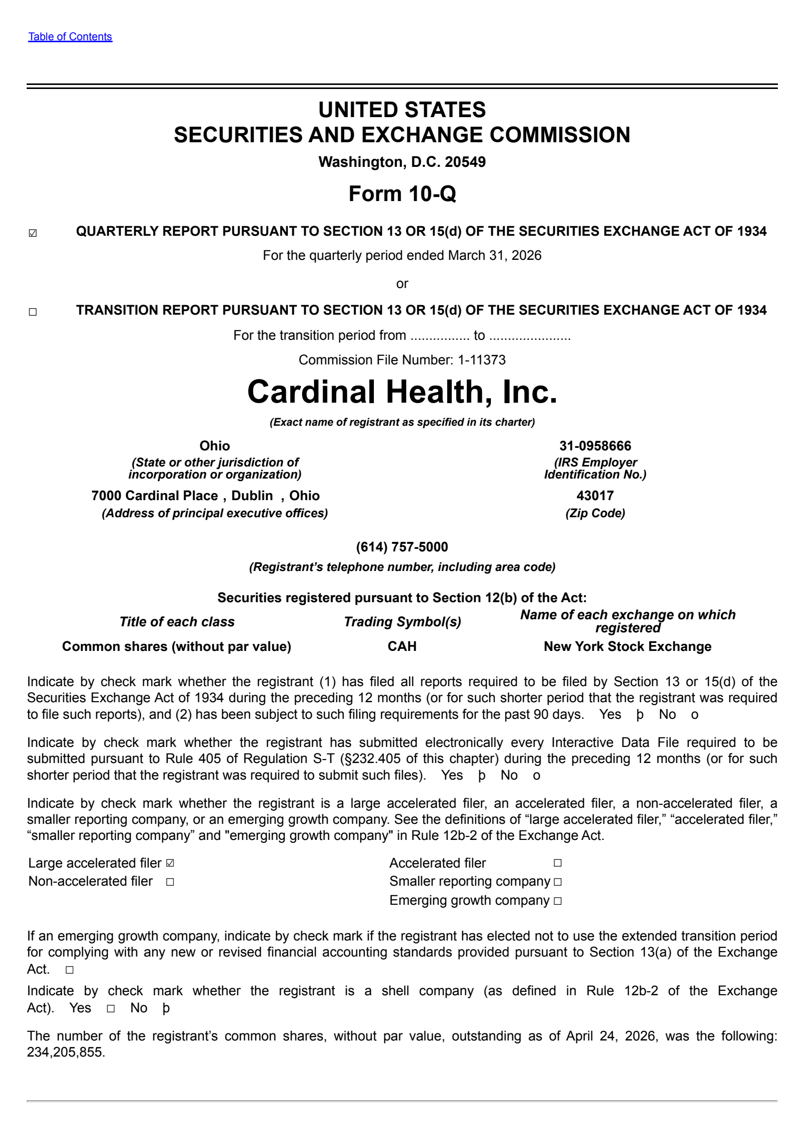 Cardinal Health's Q3 2026 Quarterly report