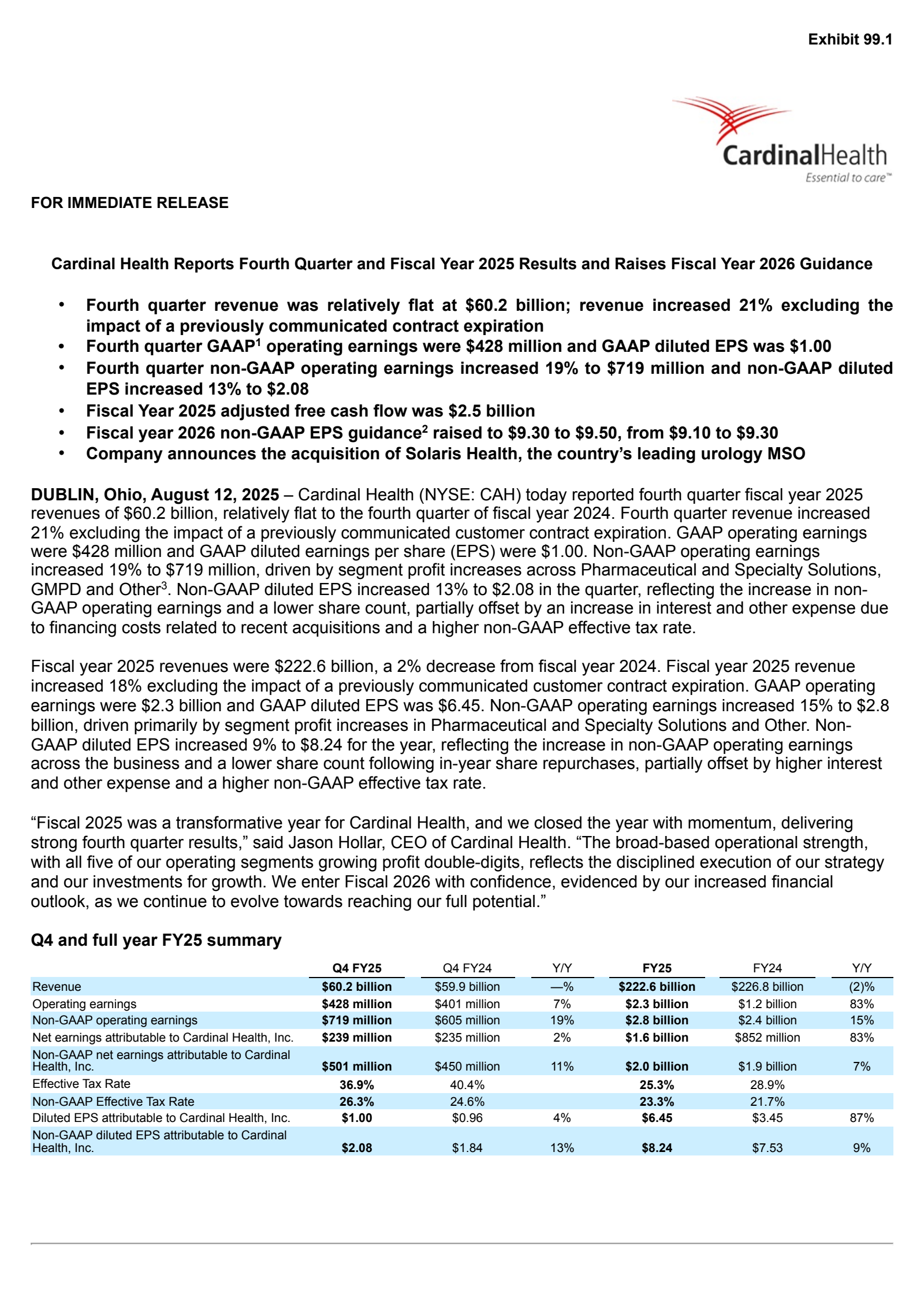 Cardinal Health's Q4 2025 Press Release