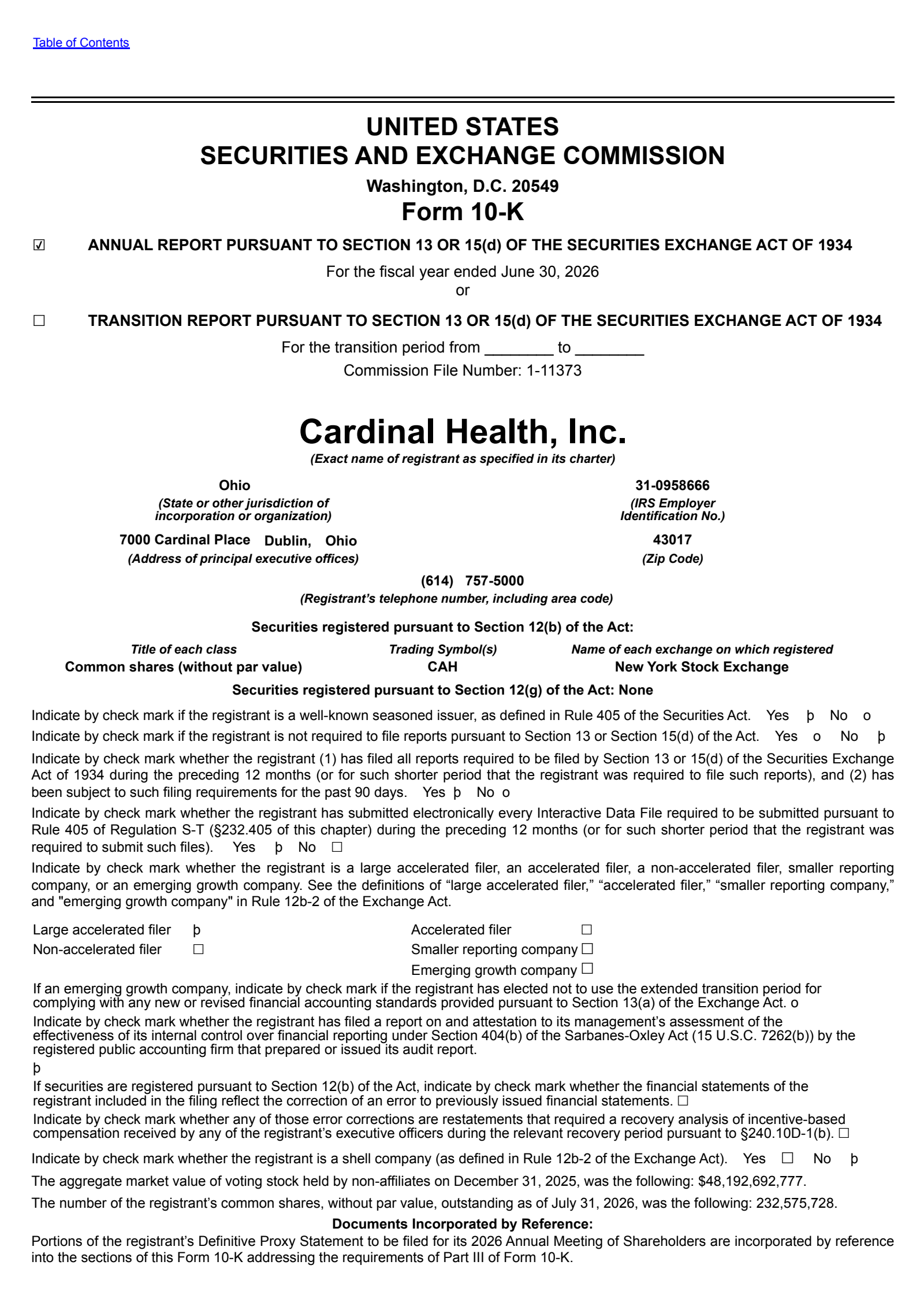 Cardinal Health's Q4 2026 Annual report