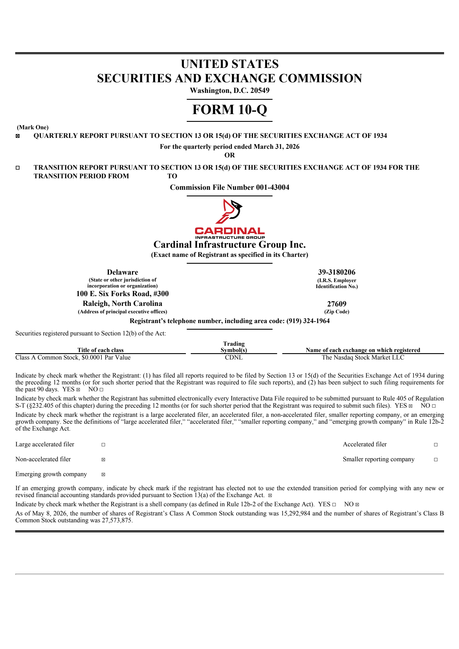 Cardinal Infrastructure Group's Q1 2026 Quarterly report