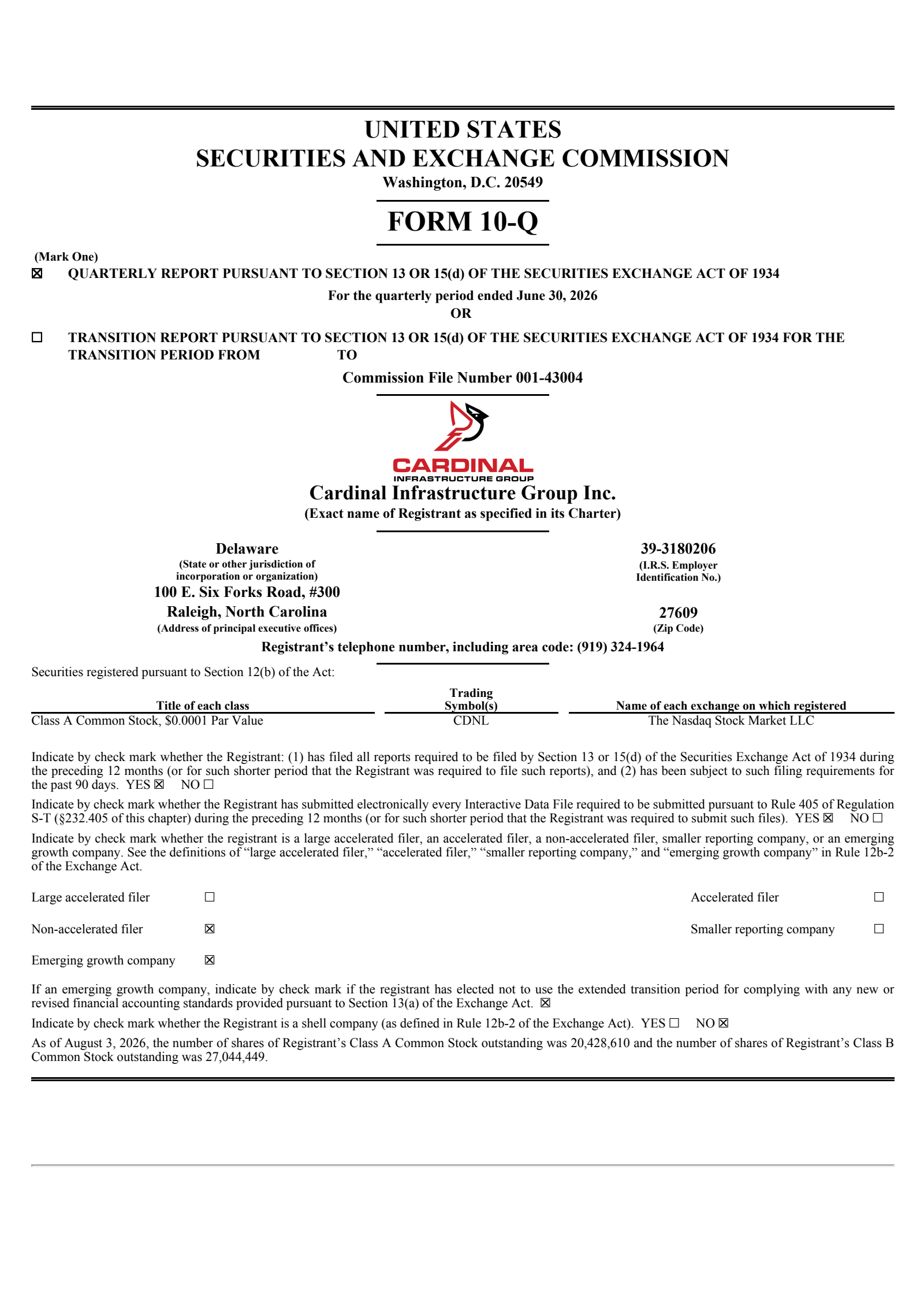 Cardinal Infrastructure Group's Q2 2026 Quarterly report