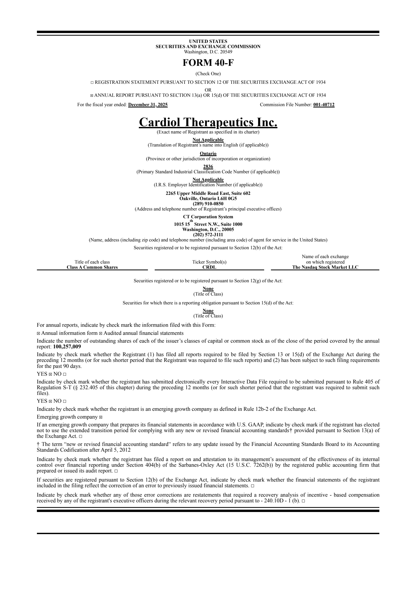 Cardiol Therapeutics' Q4 2025 Annual report