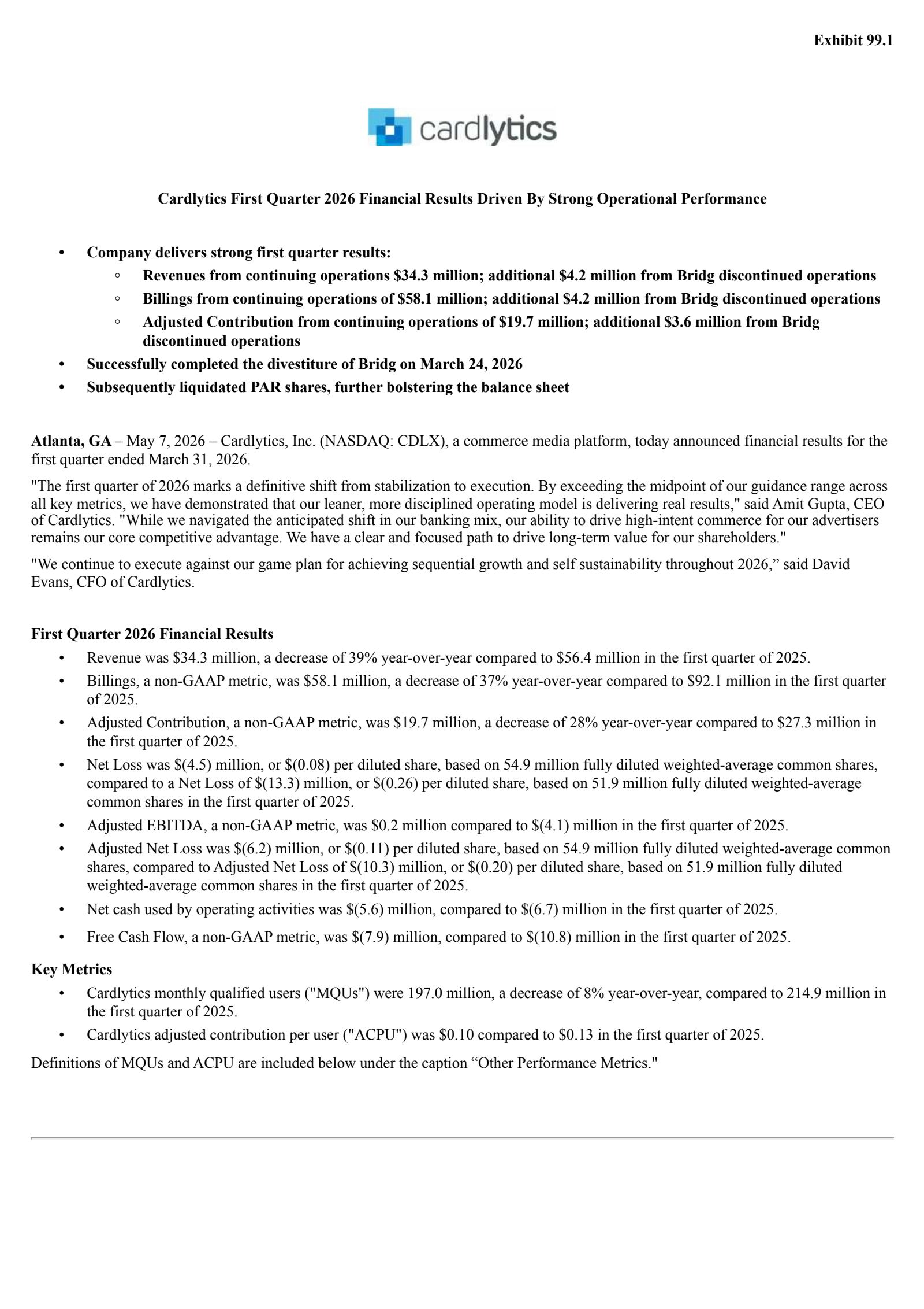 Cardlytics' Q1 2026 Press Release