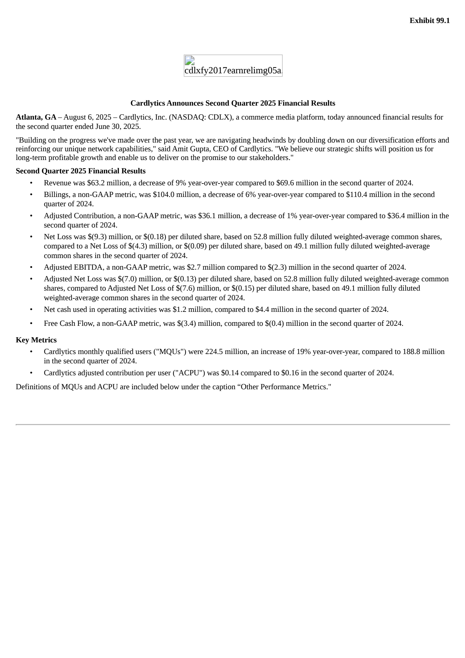 Cardlytics' Q2 2025 Press Release