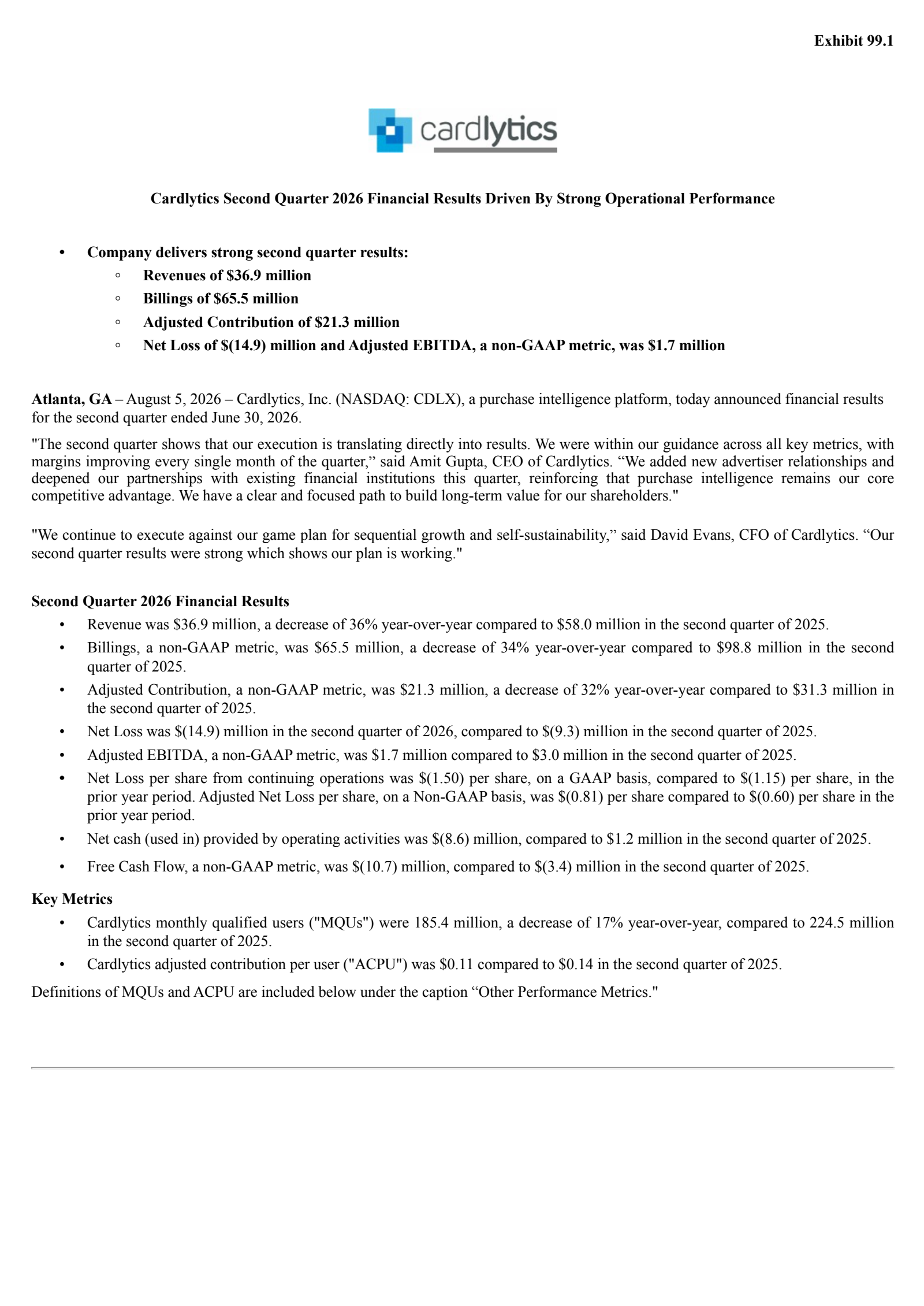 Cardlytics' Q2 2026 Press Release