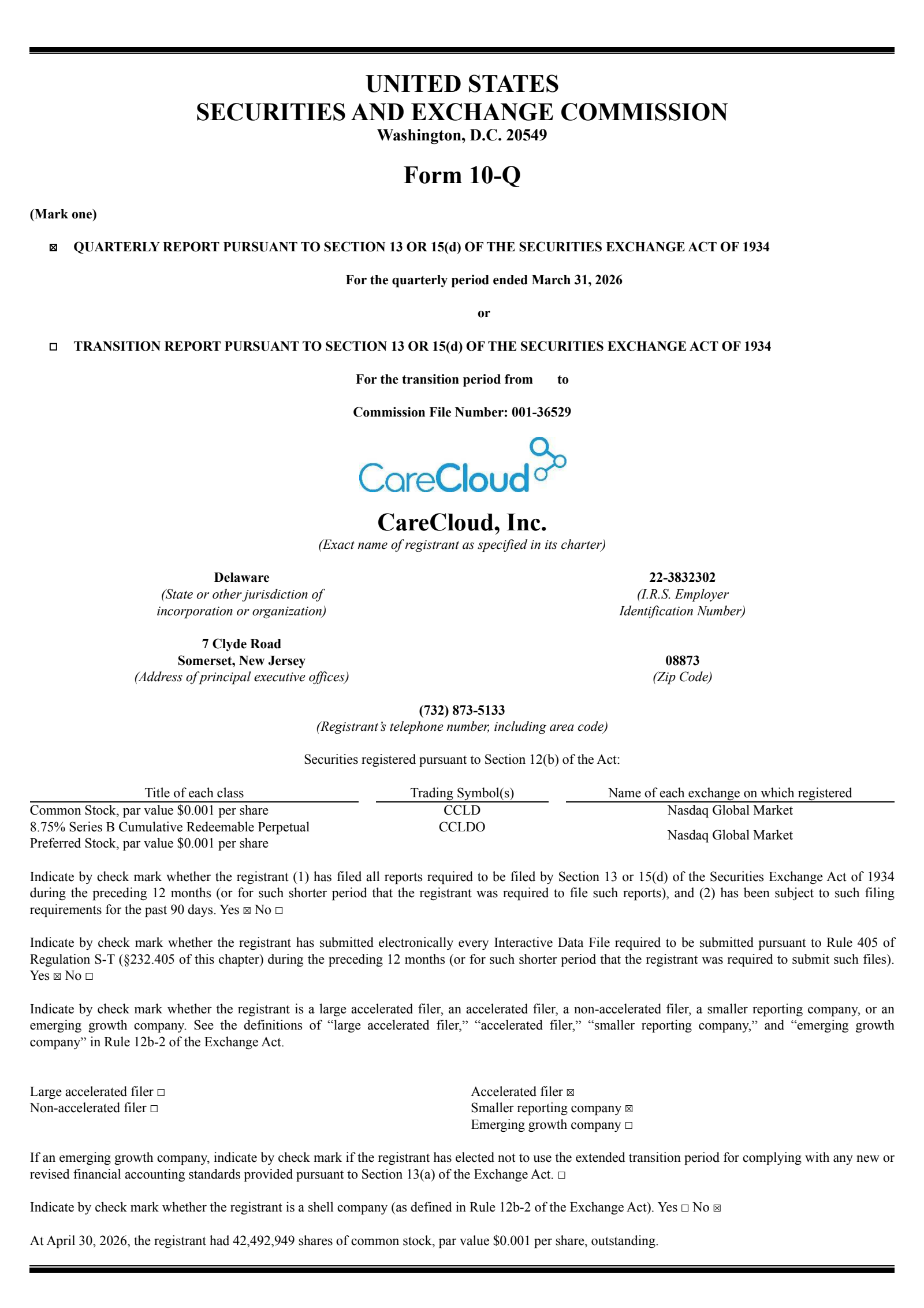 CareCloud's Q1 2026 Quarterly report
