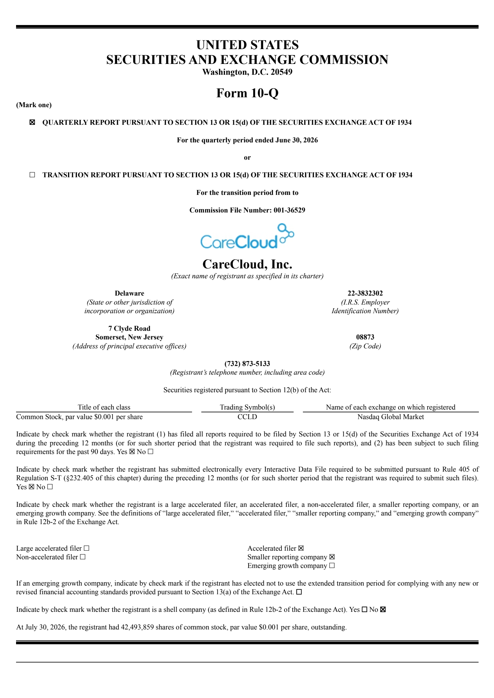 CareCloud's Q2 2026 Quarterly report