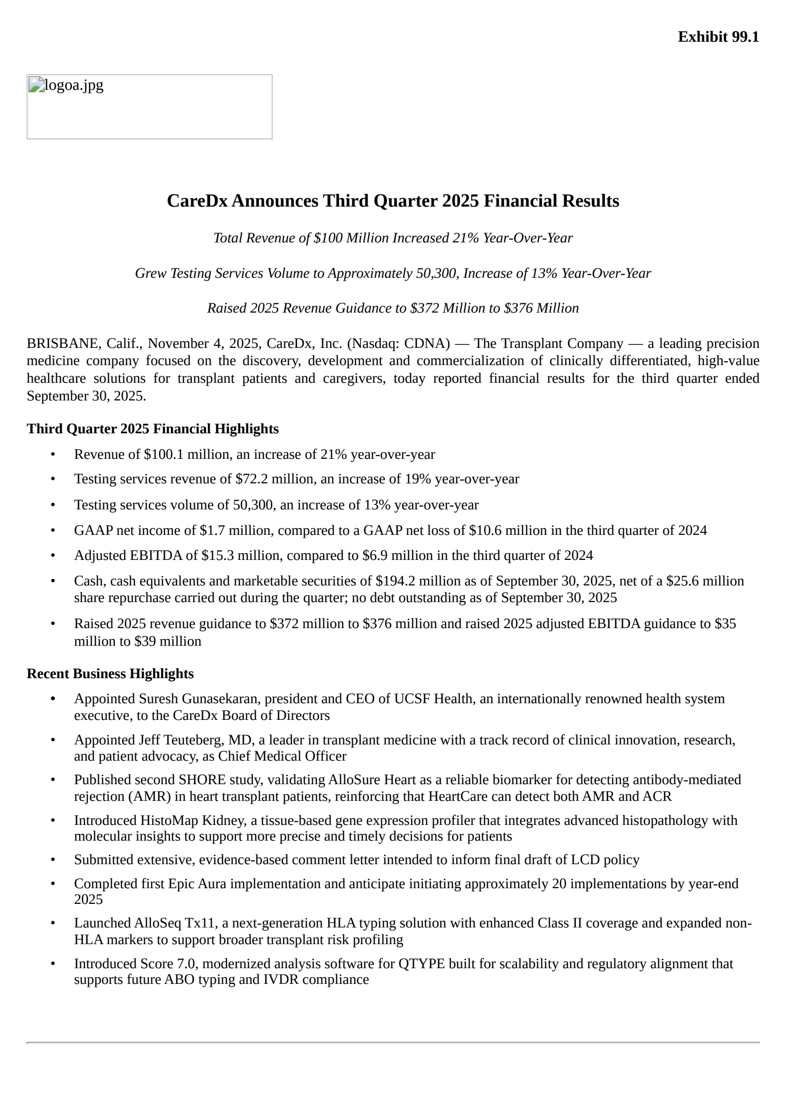 CareDx's Q3 2025 Earnings Release