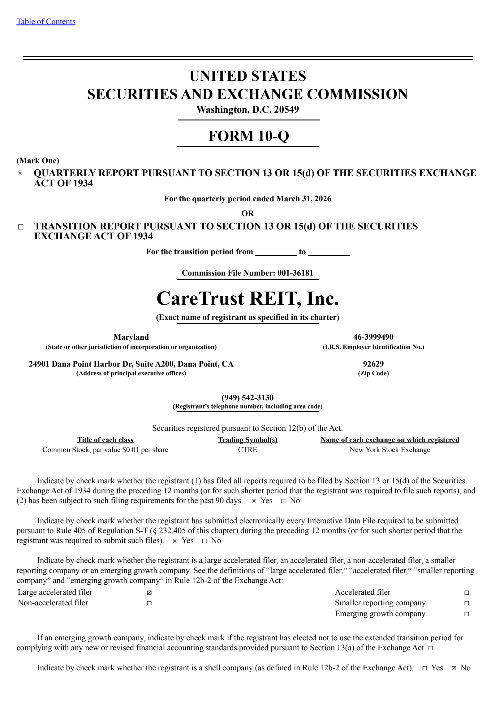 CareTrust REIT's Q1 2026 Quarterly report