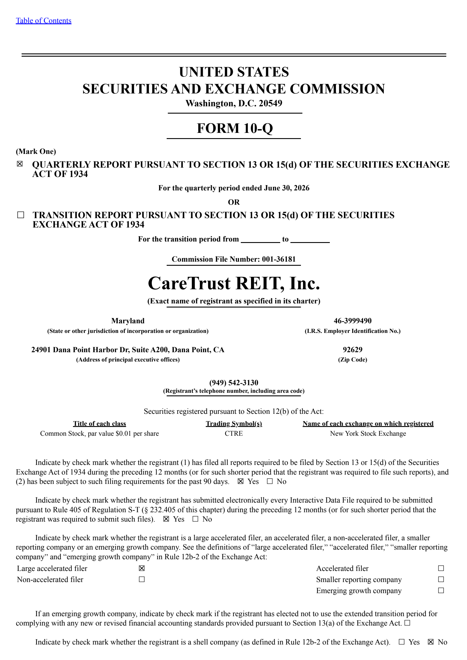 CareTrust REIT's Q2 2026 Quarterly report