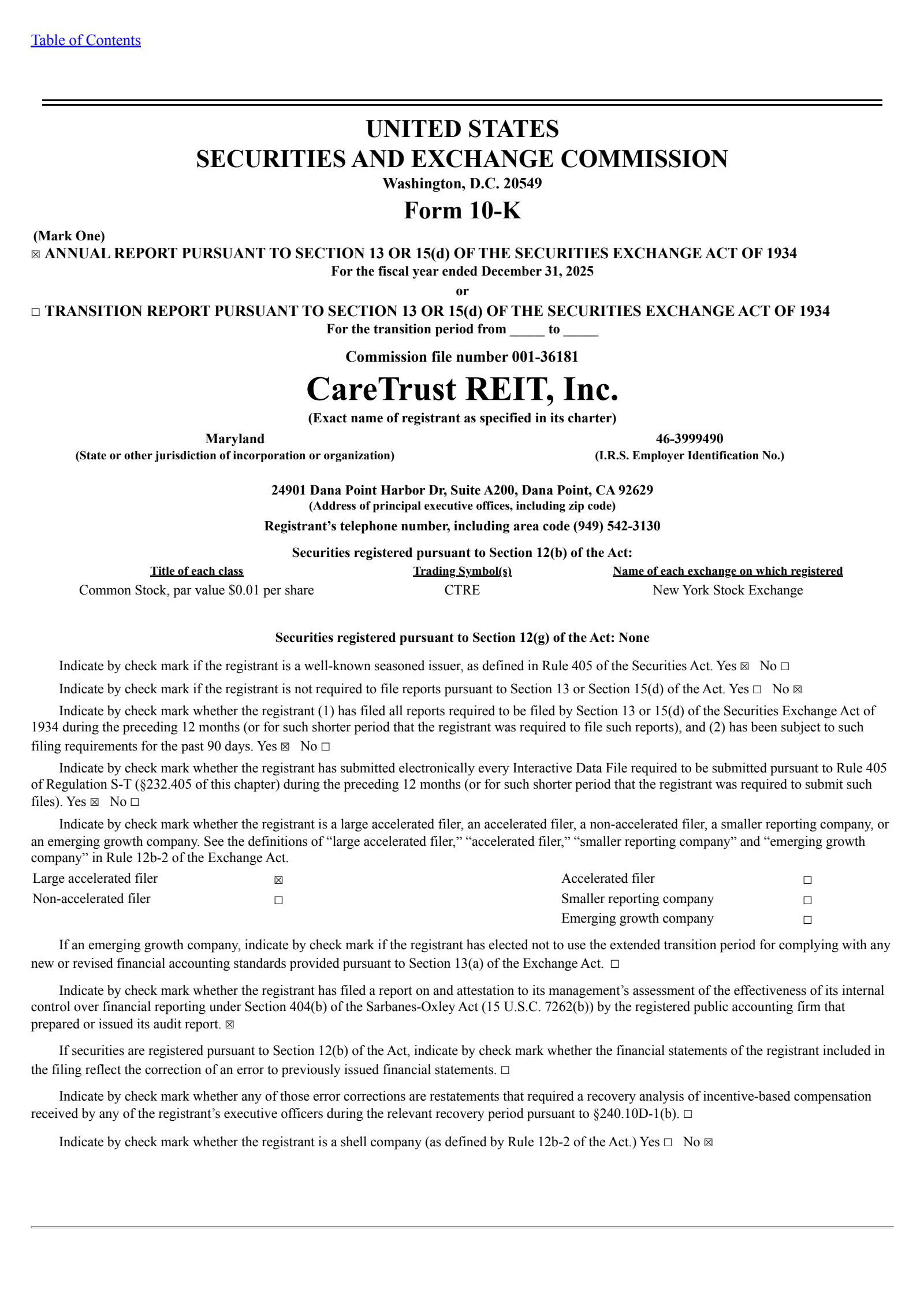 CareTrust REIT's Q4 2025 Annual report