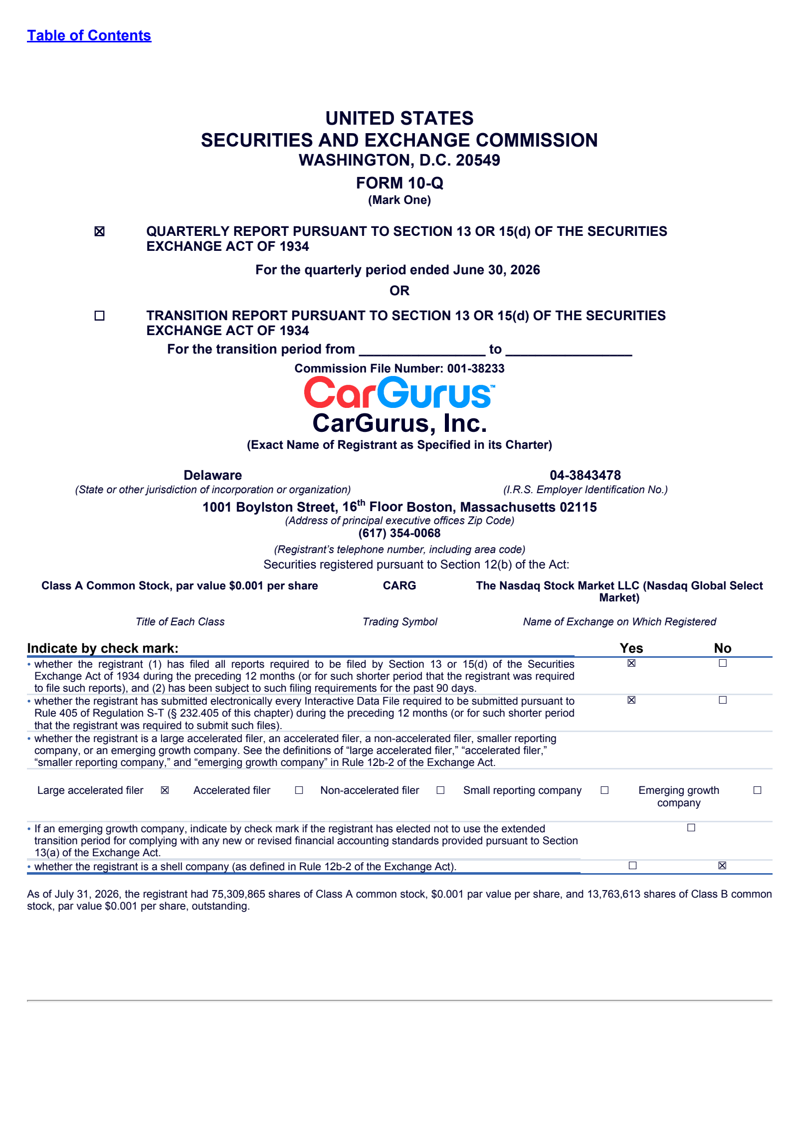 CarGurus' Q2 2026 Quarterly report