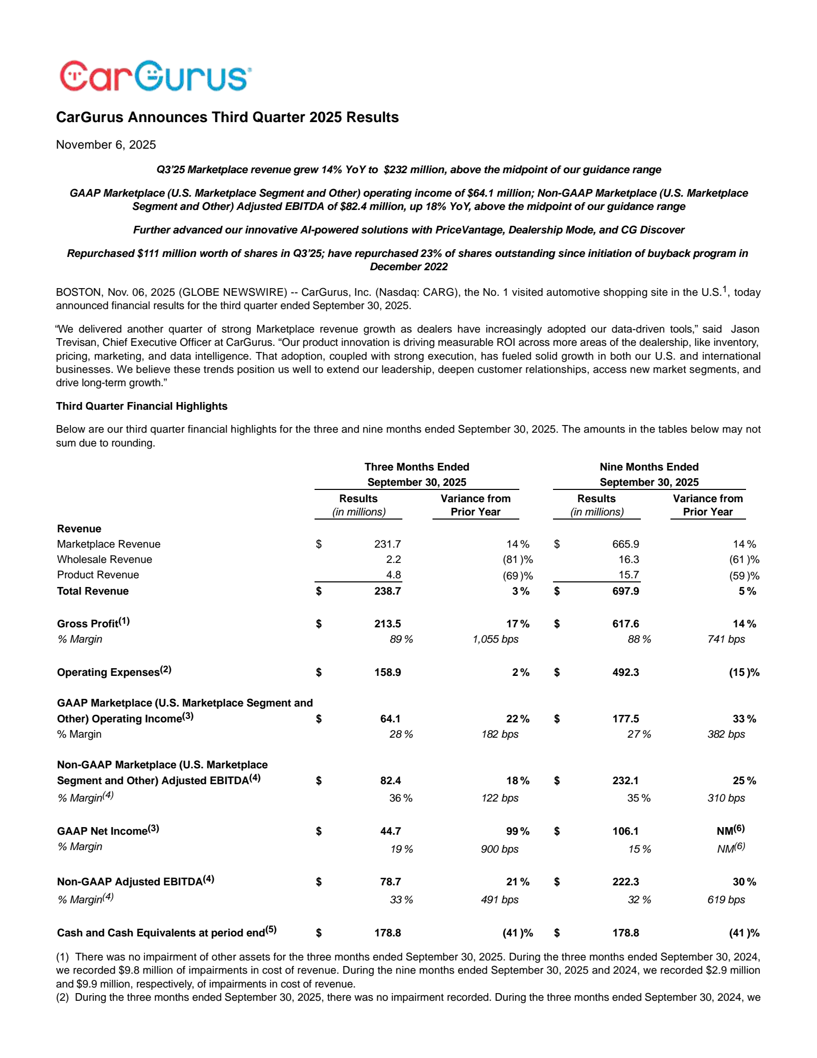 CarGurus' Q3 2025 Earnings Release