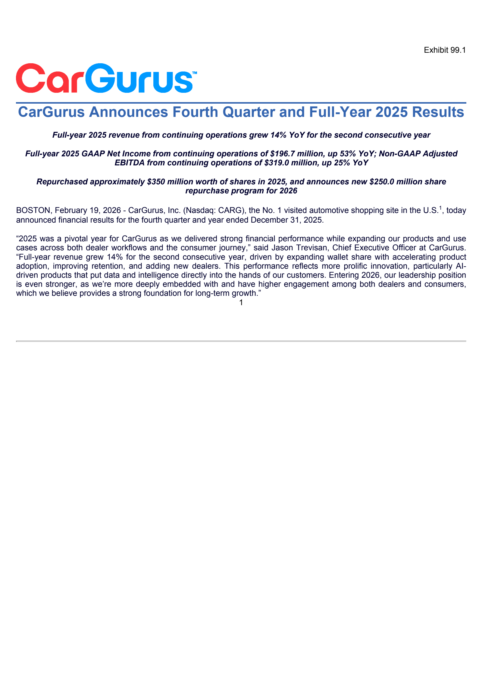 CarGurus' Q4 2025 Press Release