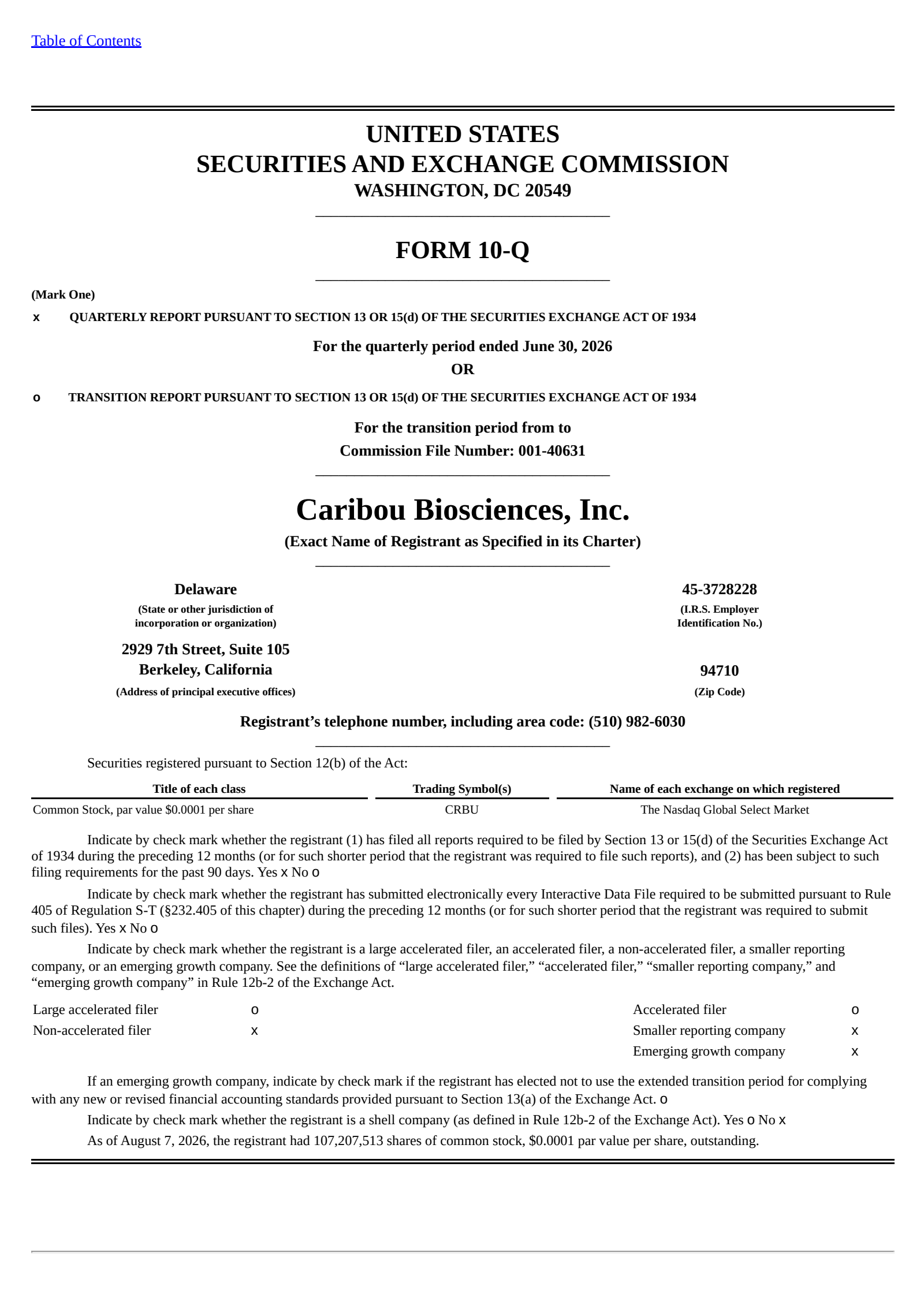 Caribou Biosciences' Q2 2026 Quarterly report