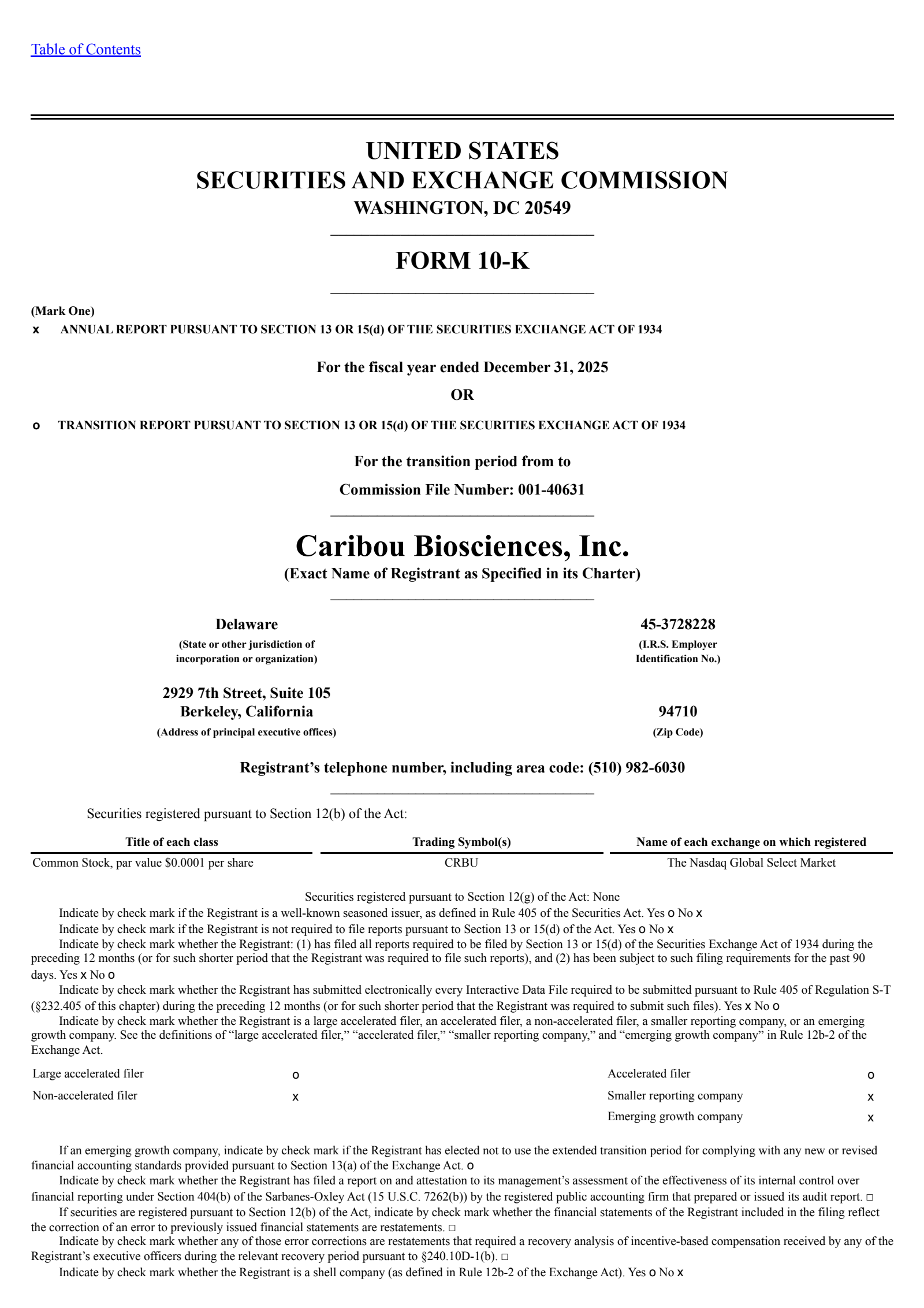 Caribou Biosciences' Q4 2025 Annual report