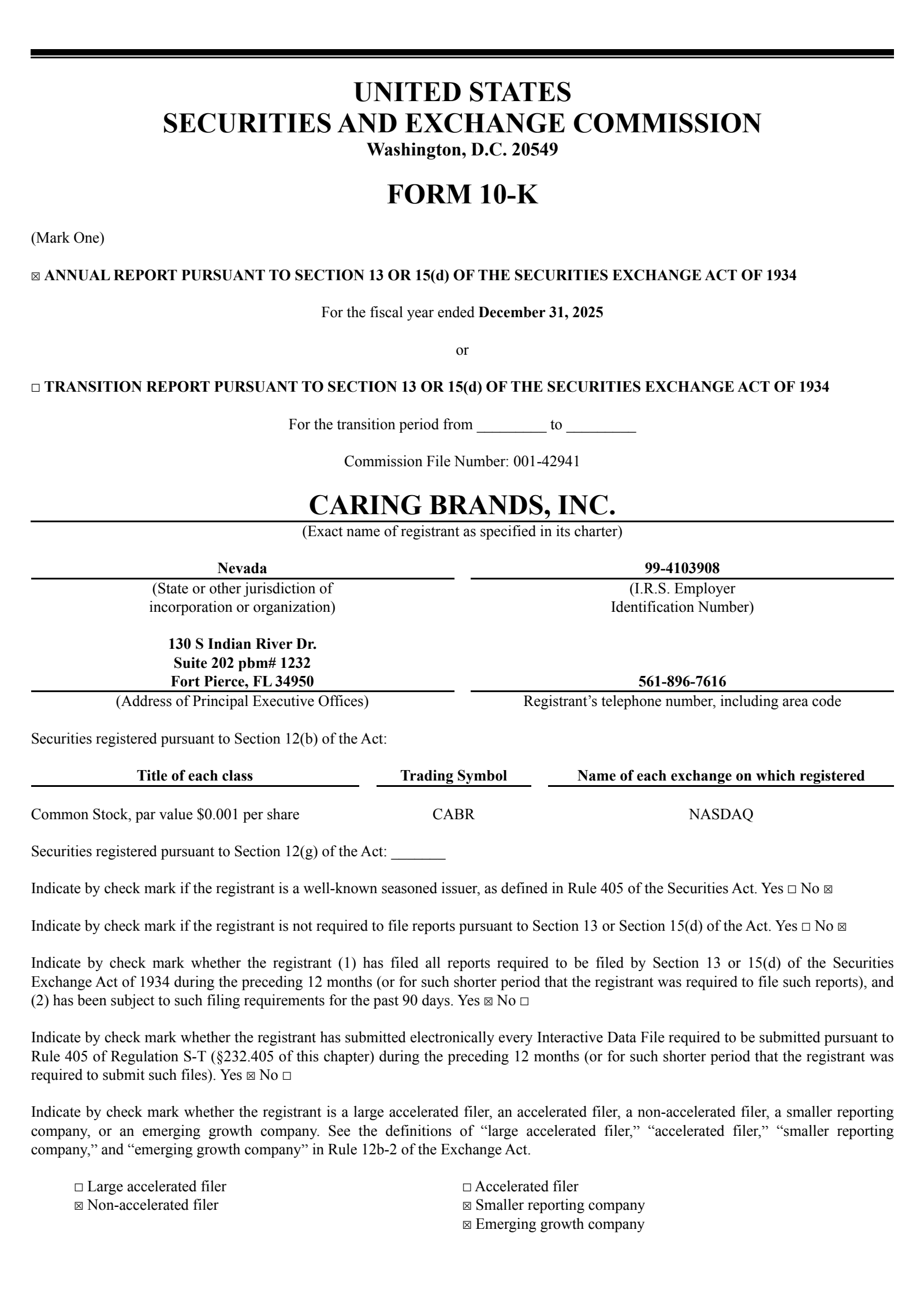 Caring Brands' Q4 2025 Annual report