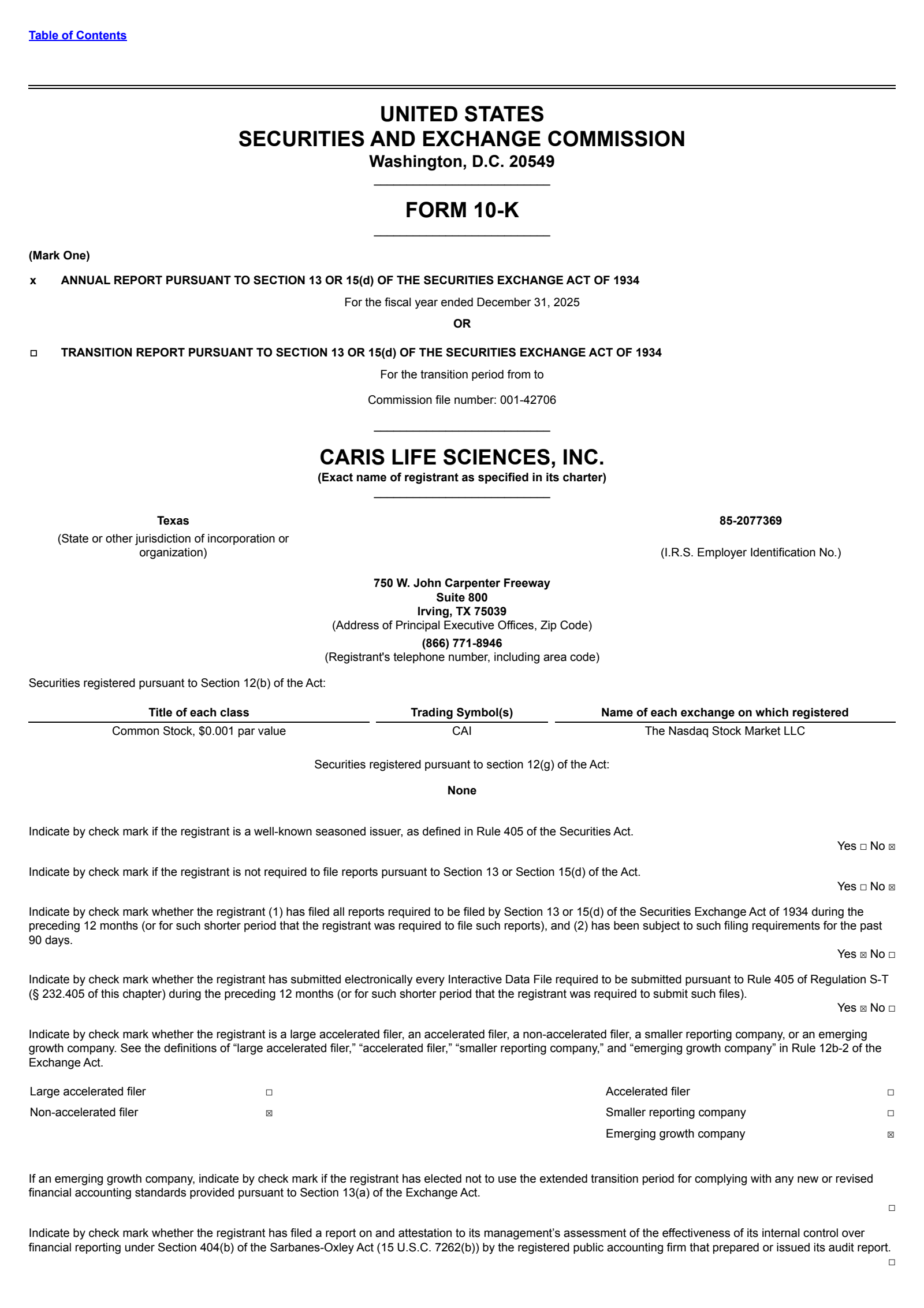 Caris Life Sciences' Q4 2025 Annual report