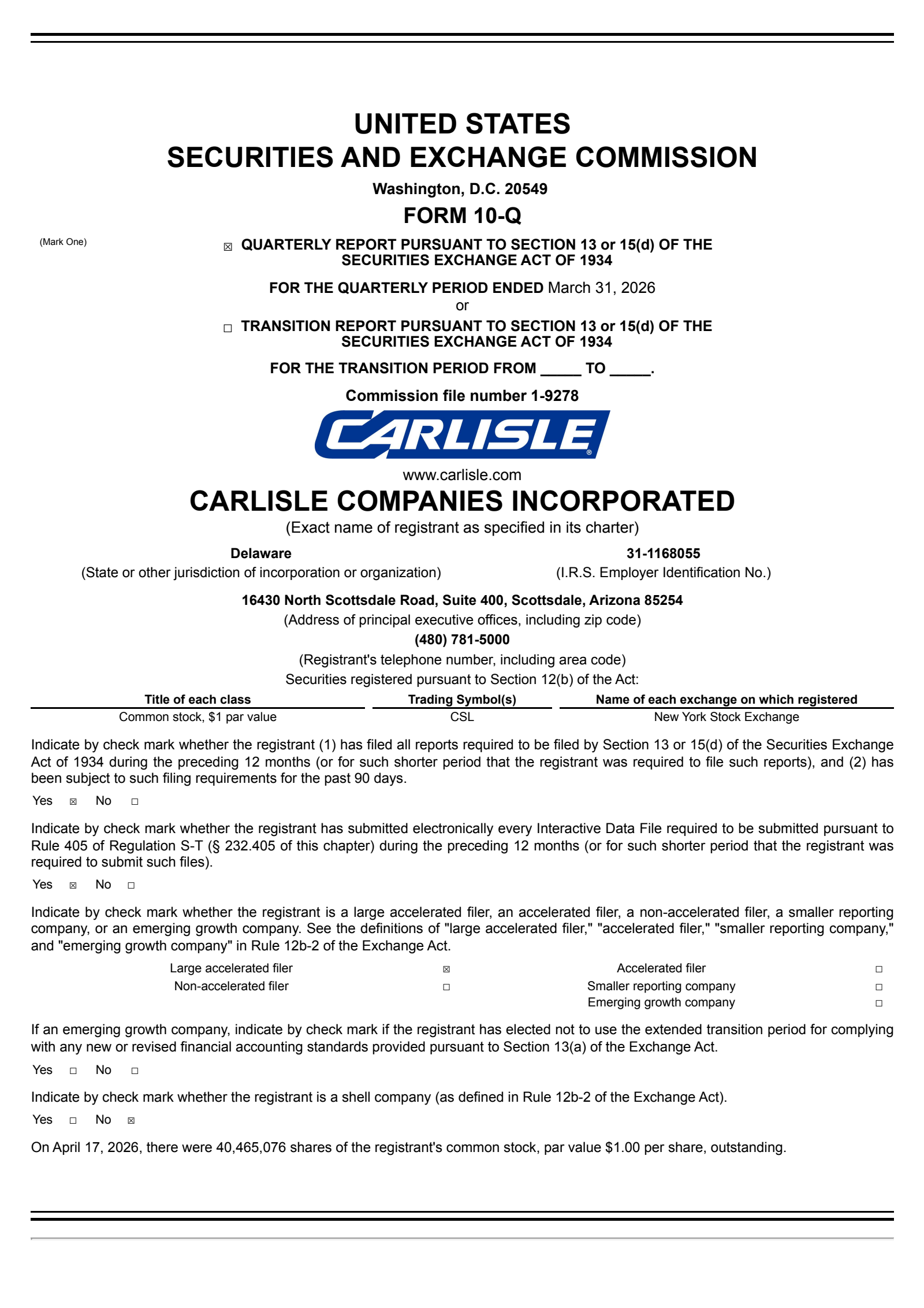 Carlisle Companies' Q1 2026 Quarterly report