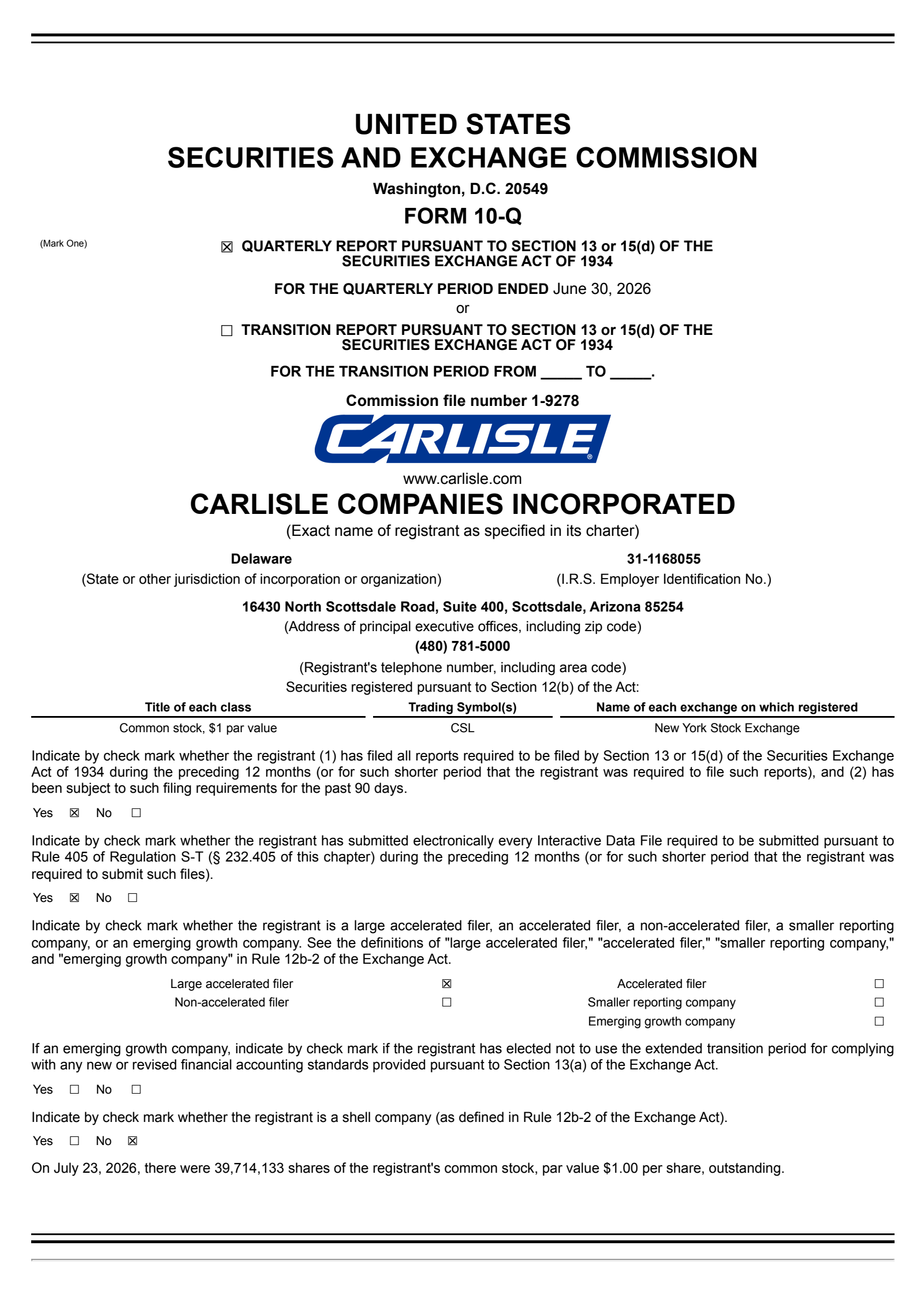 Carlisle Companies' Q2 2026 Quarterly report