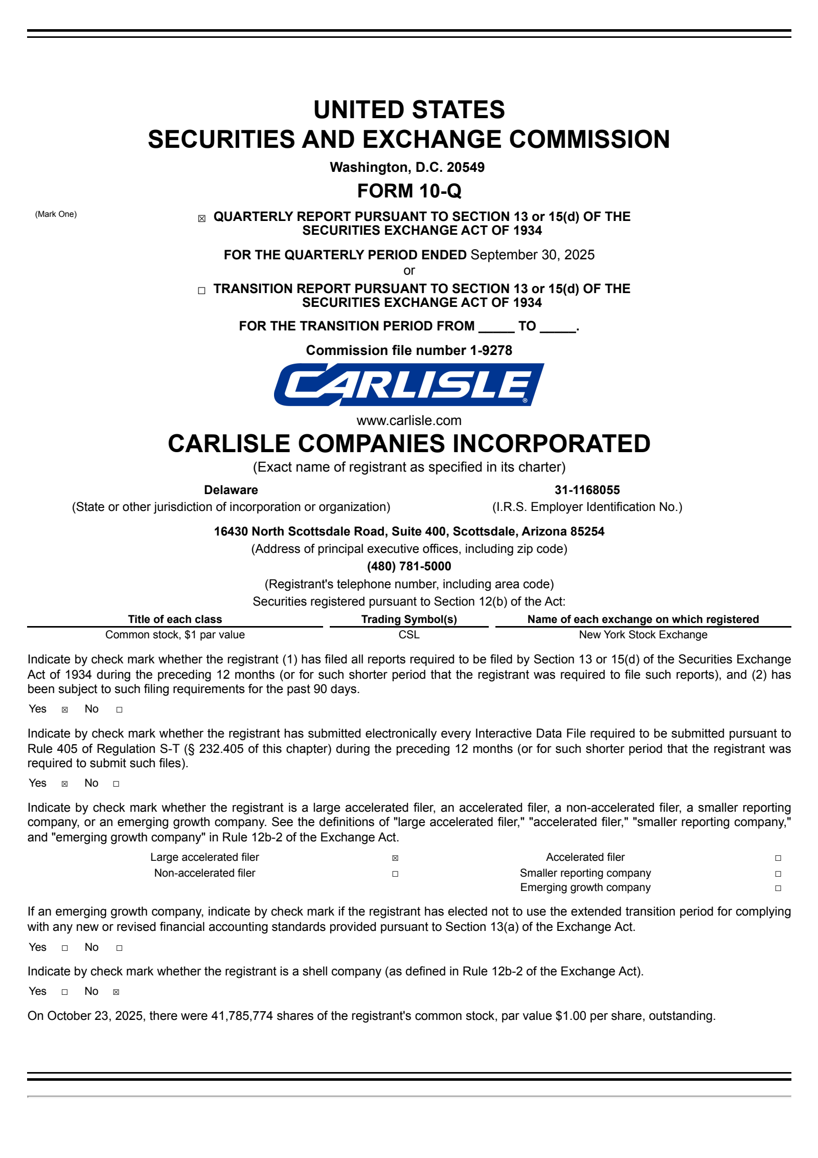 Carlisle Companies' Q3 2025 Quarterly Report