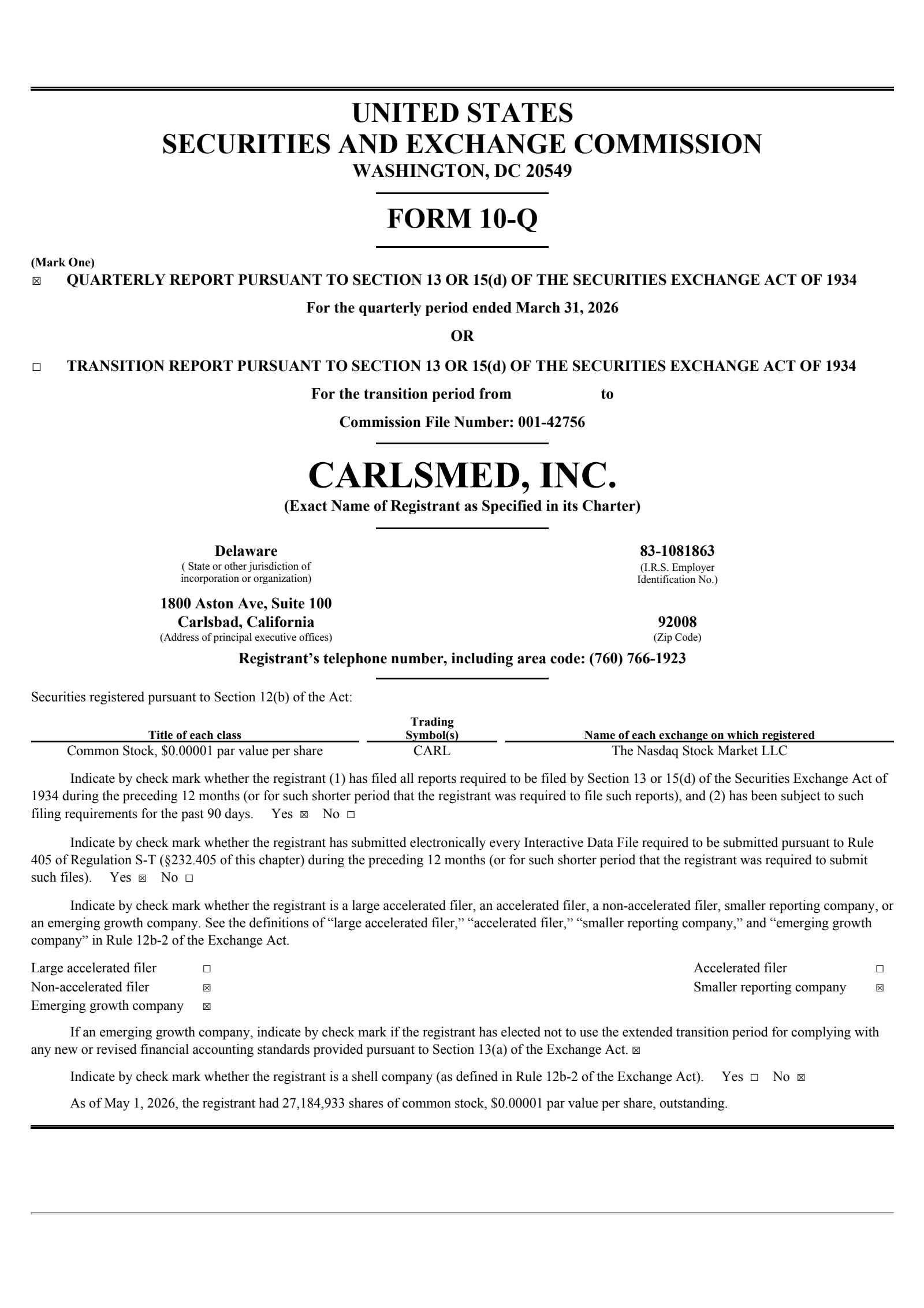 Carlsmed's Q1 2026 Quarterly report