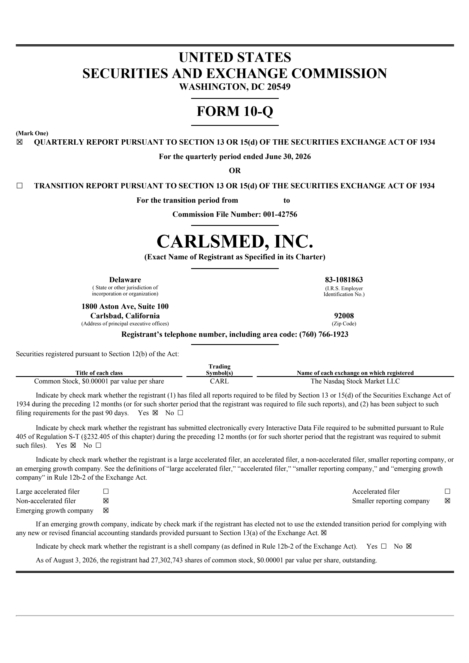 Carlsmed's Q2 2026 Quarterly report