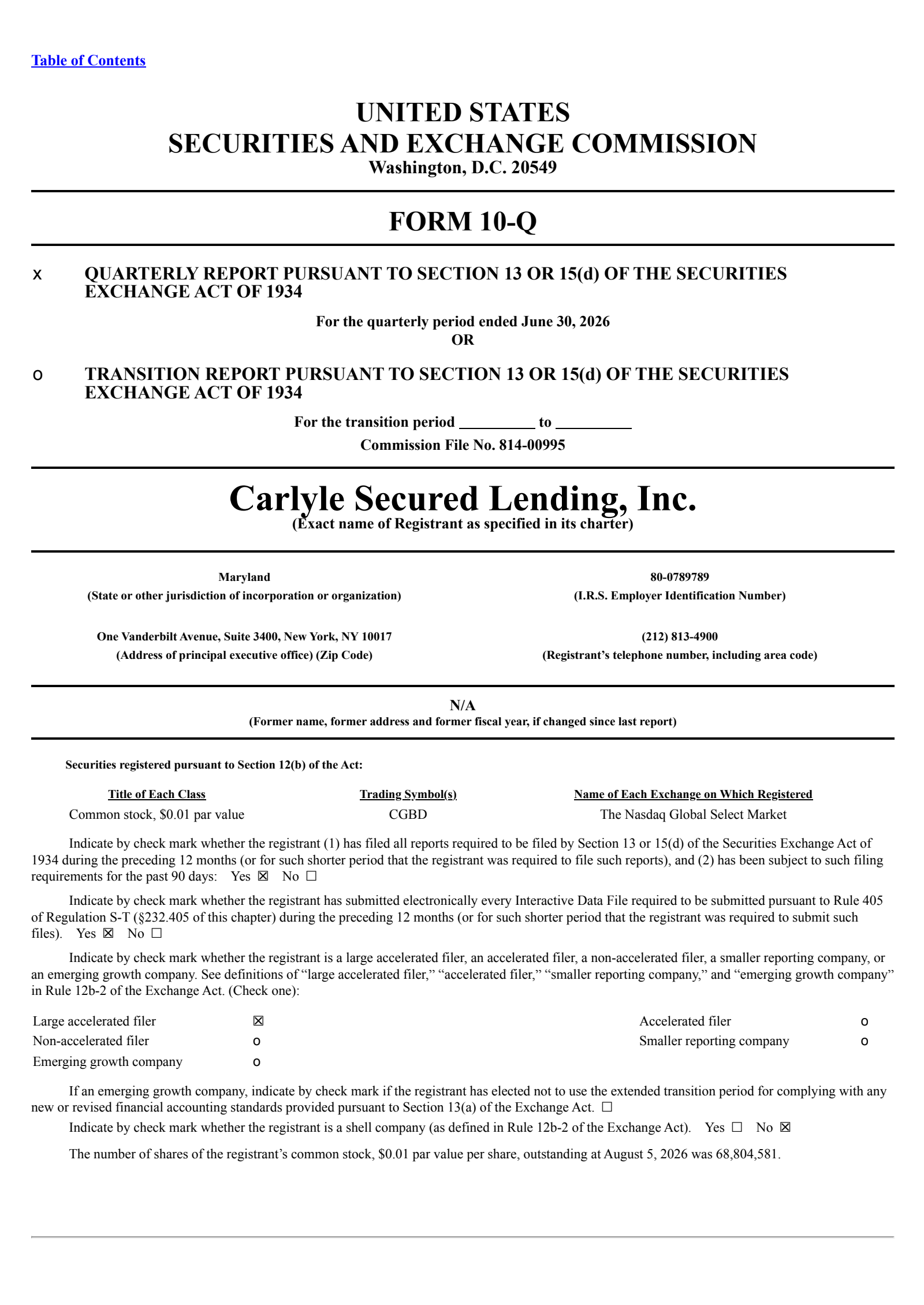 Carlyle Secured Lending's Q2 2026 Quarterly report