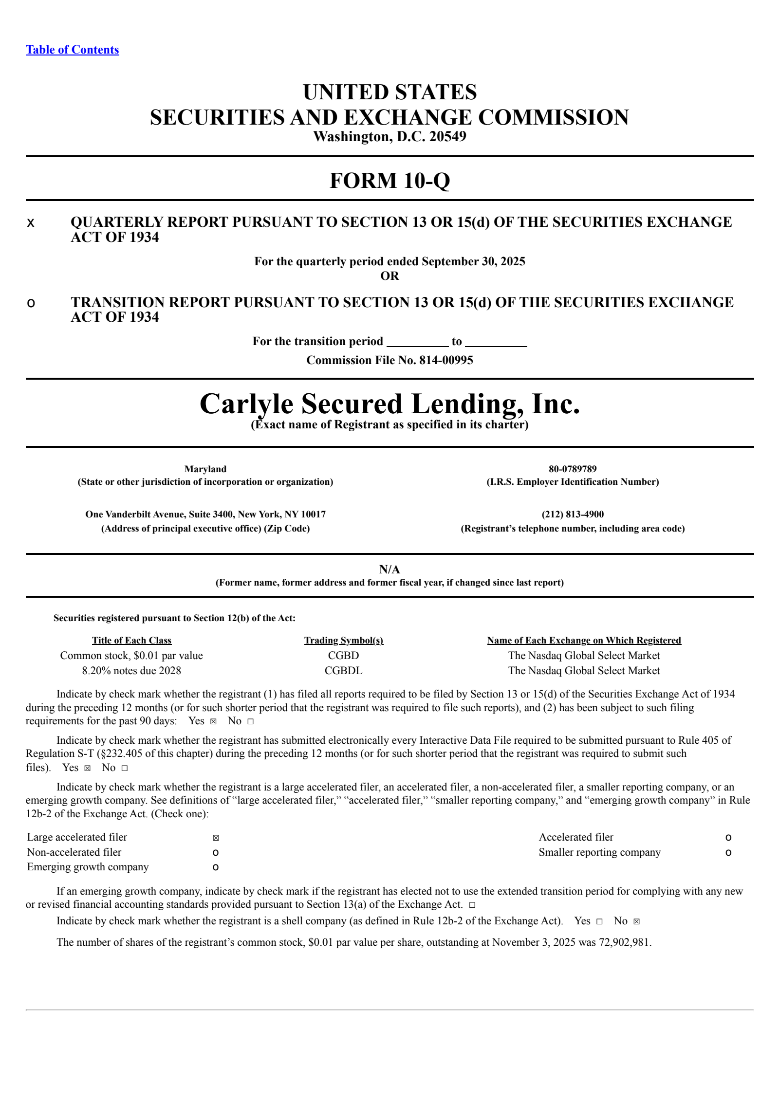 Carlyle Secured Lending's Q3 2025 Quarterly Report