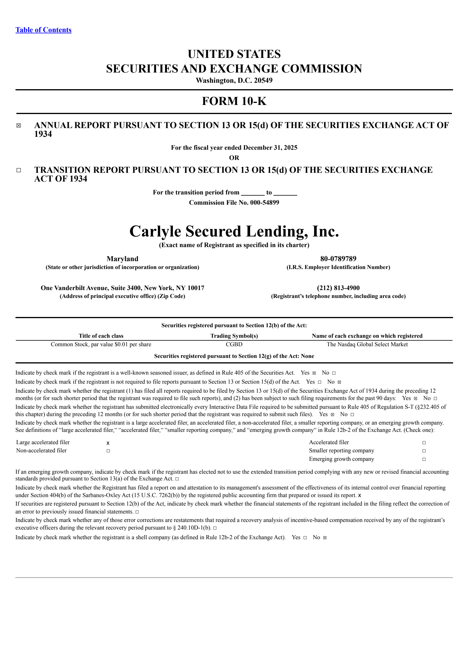 Carlyle Secured Lending's Q4 2025 Annual report