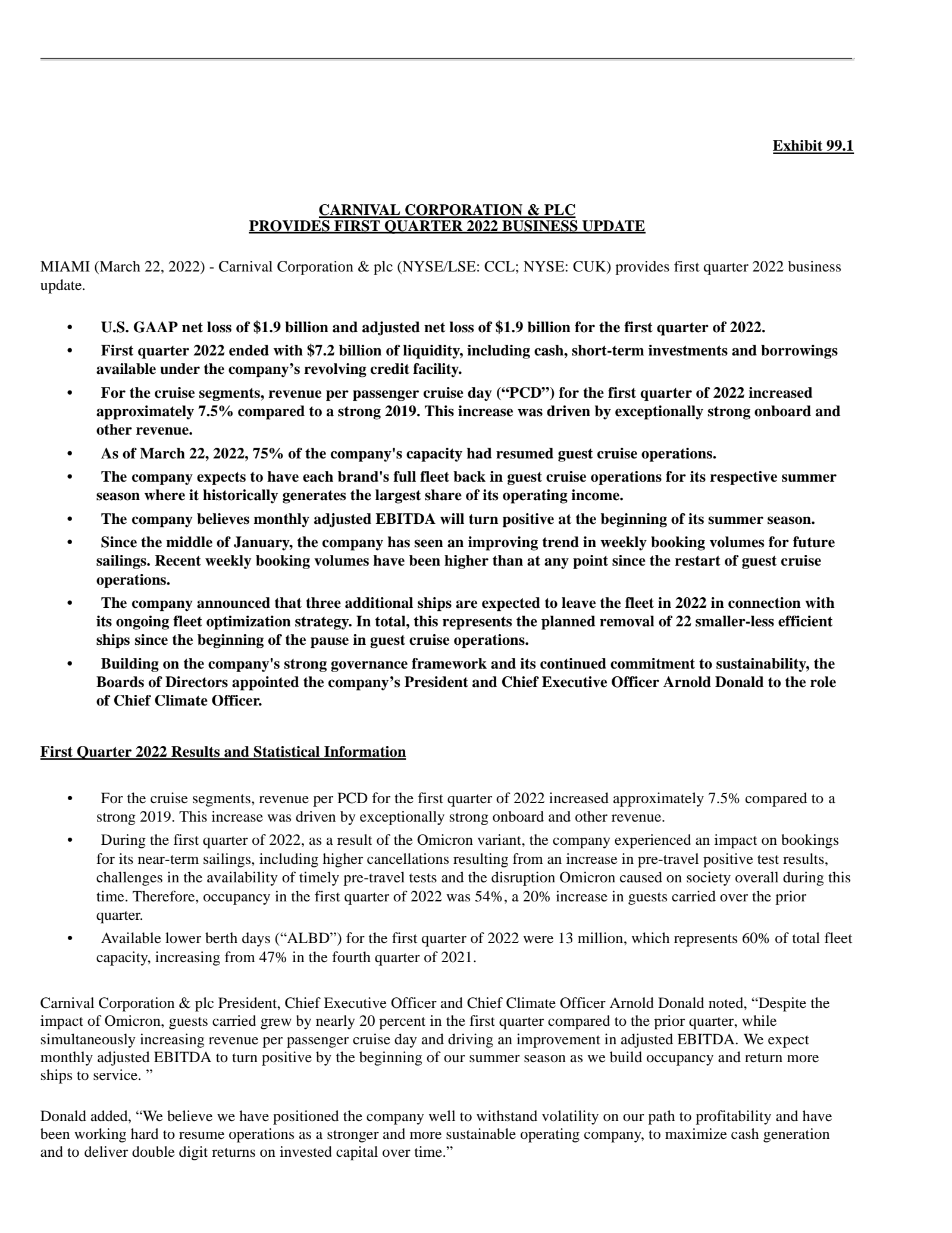 Carnival's Q1 2022 Earnings Release