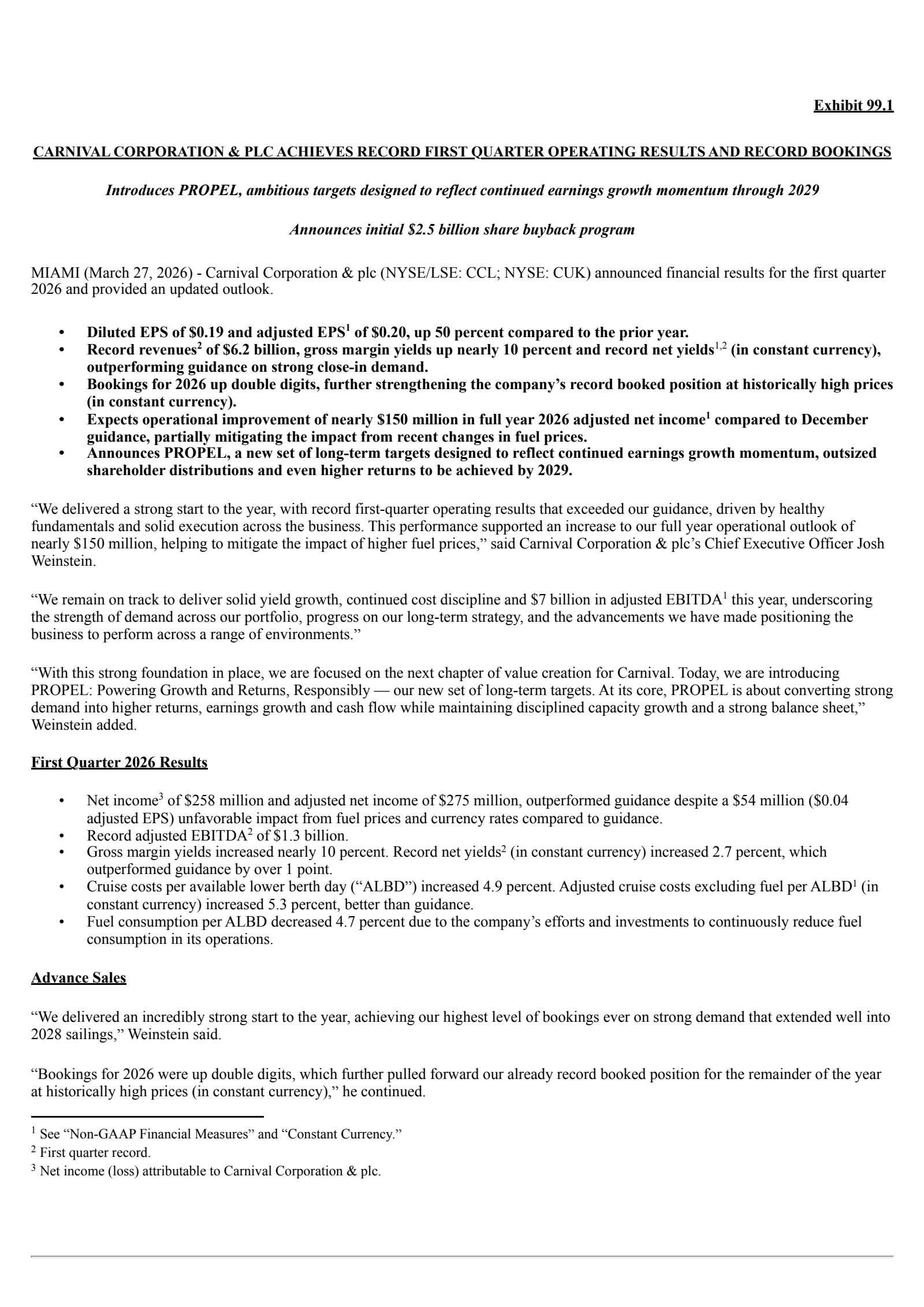 Carnival's Q1 2026 Press Release