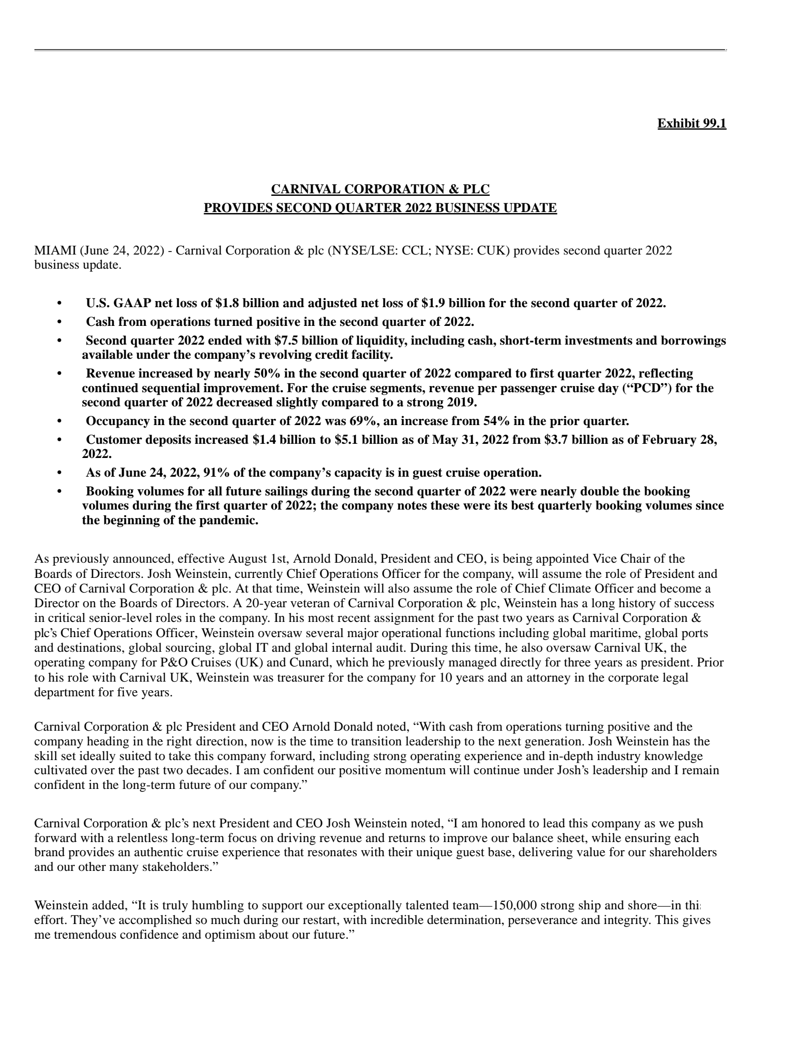 Carnival's Q2 2022 Earnings Release