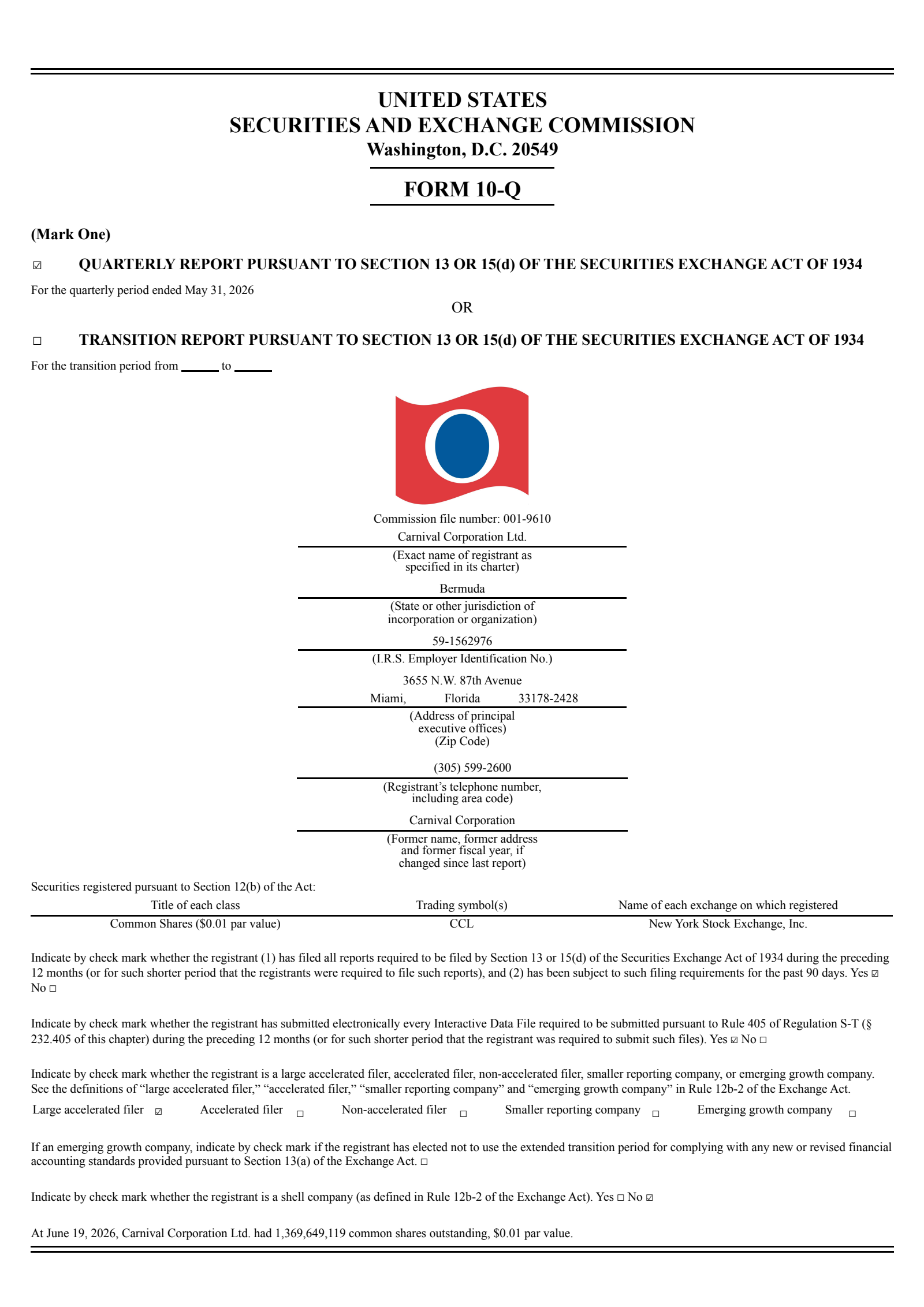 Carnival's Q2 2026 Quarterly report